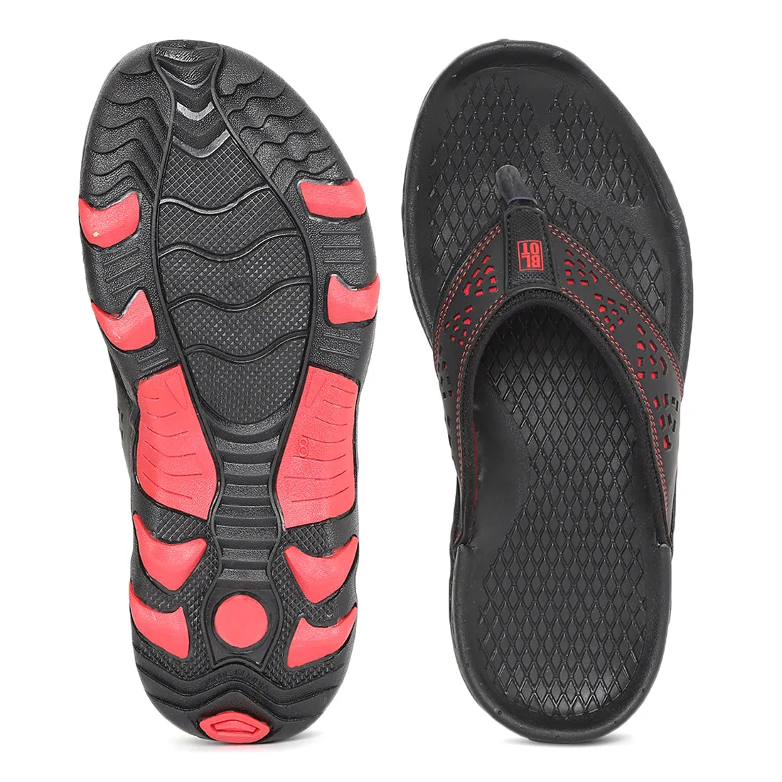 Paragon Black and Red Ultra-Durable Everyday Flip Flops for Men Relaxation Fit Easy adjustment