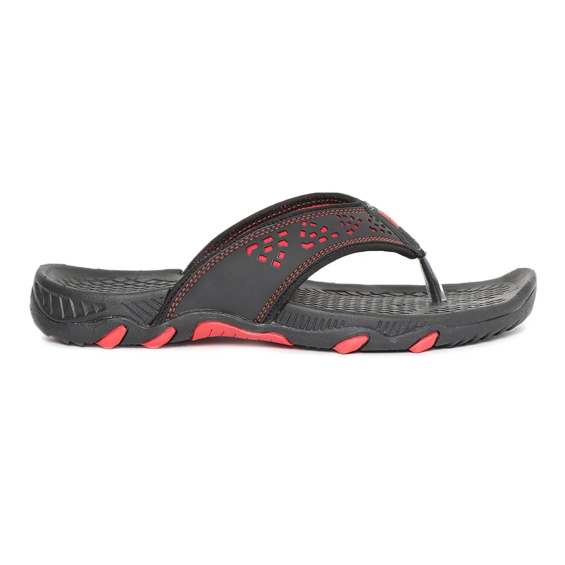 MultiDirectional Sturdy Construction Paragon Black and Red Ultra-Durable Everyday Flip Flops for Men