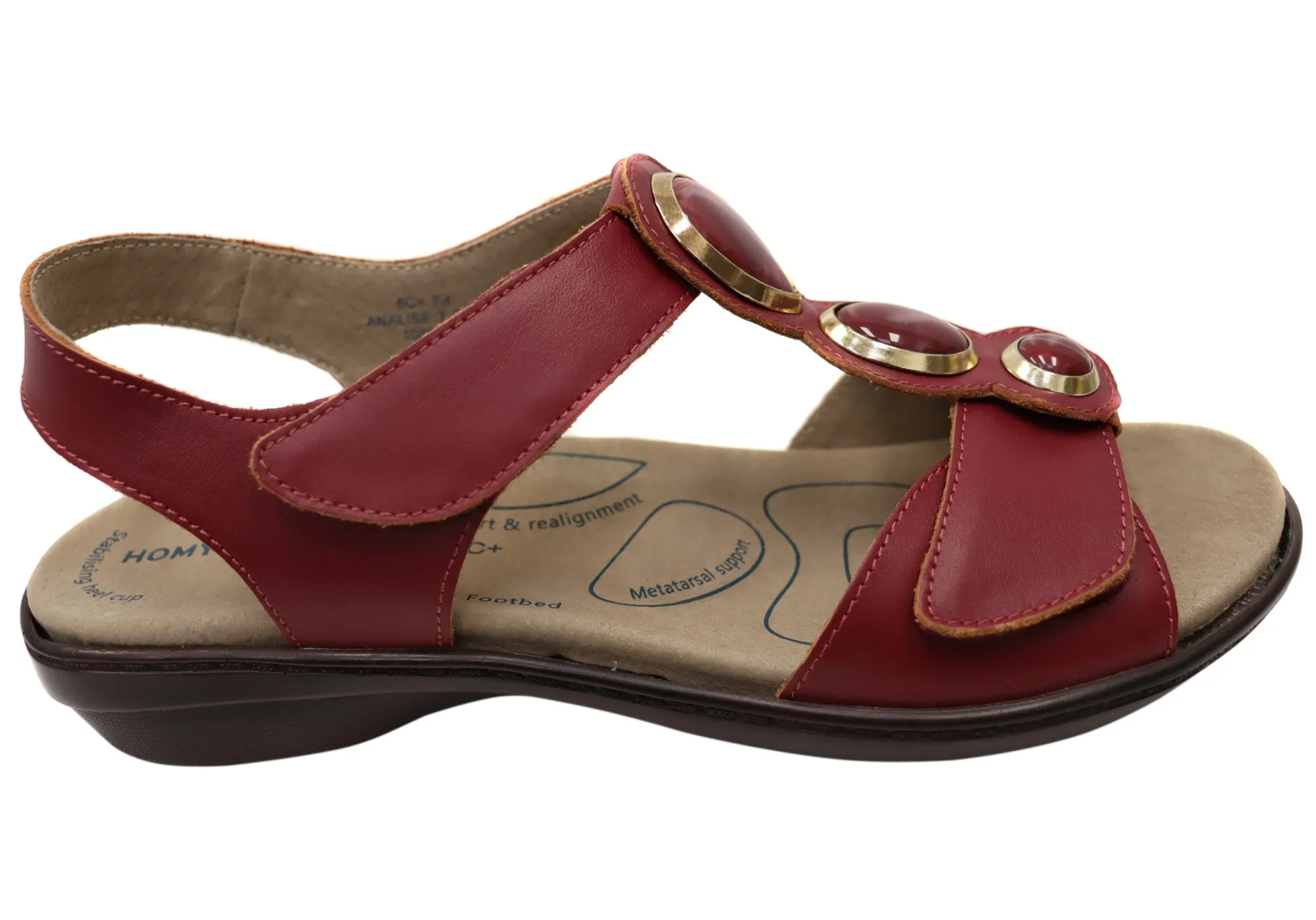 Homyped Womens Analise T Bar Comfortable Leather Sandals Clean Fit Light Travel Flats