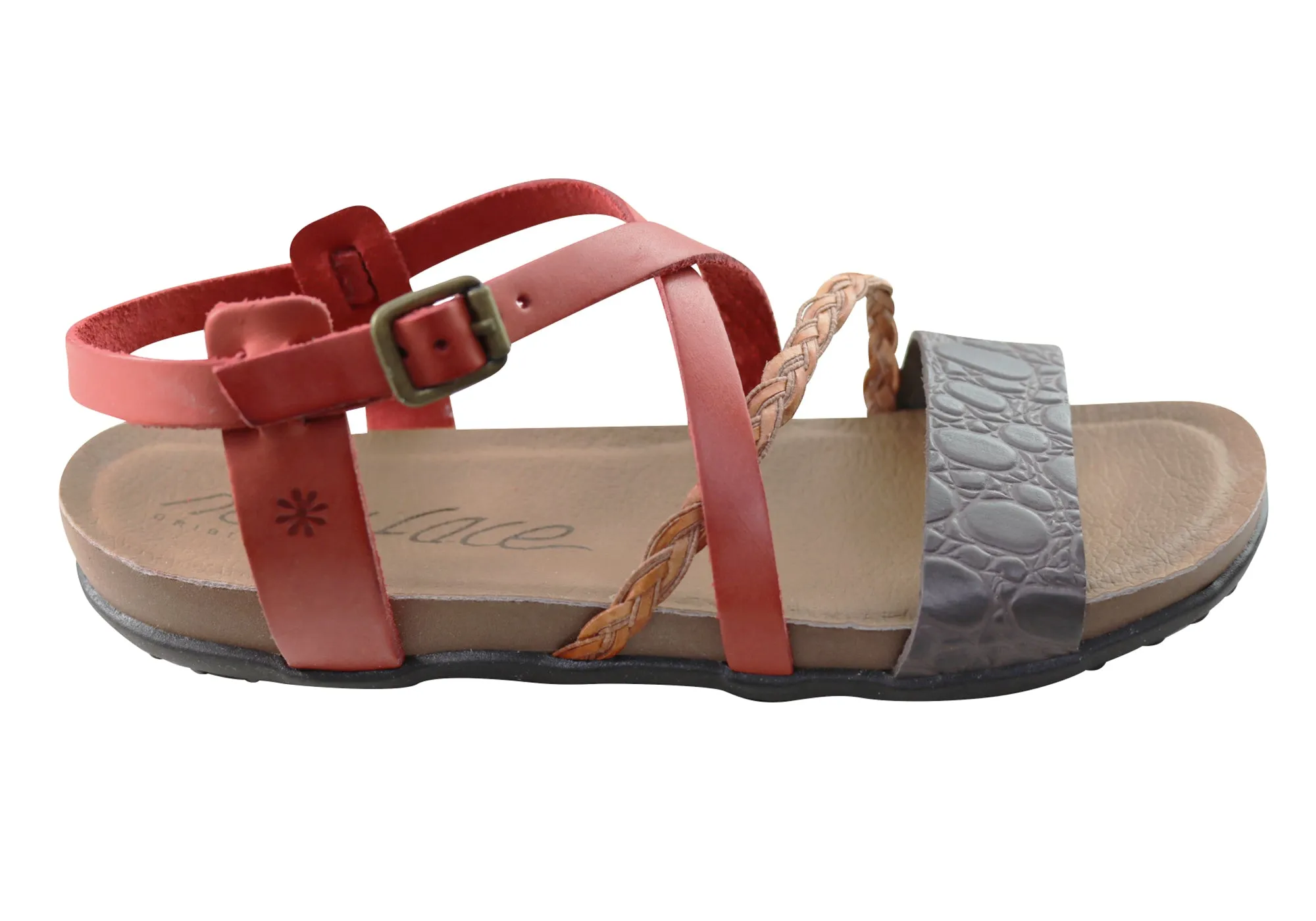 New Face Laurina Womens Comfortable Leather Sandals Made In Brazil Elastic Canvas