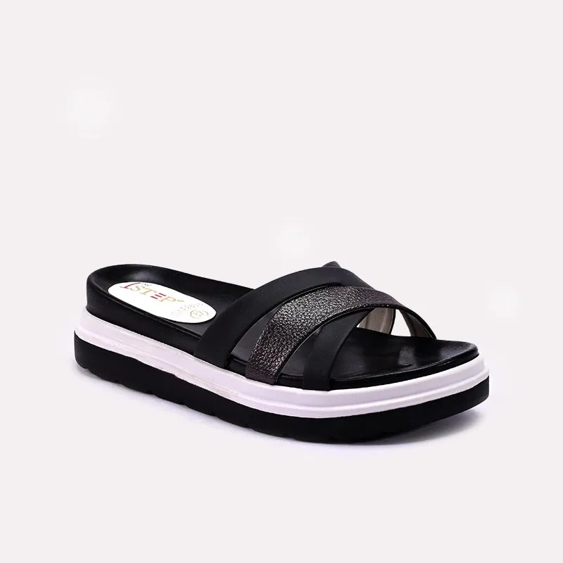 Gloss Finish Black Womens Casual Platform Slippers 0413130