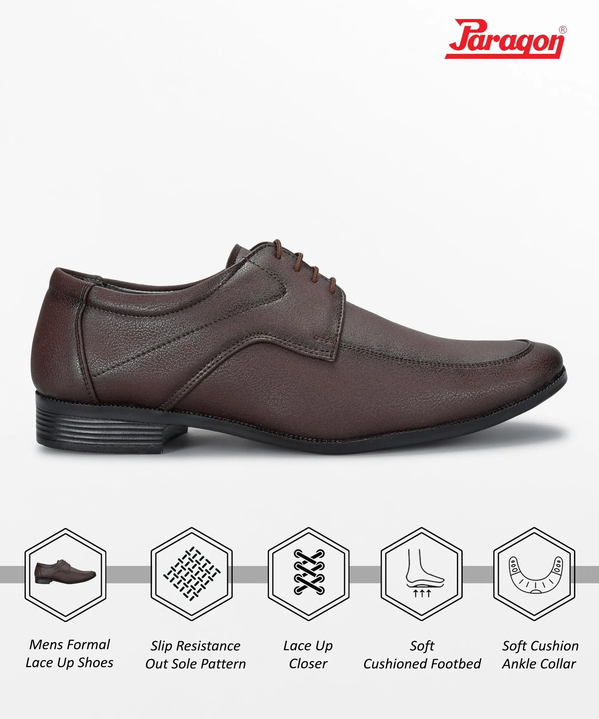 Paragon Men's Brown Formal Shoes with Laces| Durable & Sturdy for Outdoor Wear Water Safe