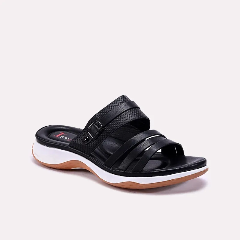 Black Comfy Casual Slippers 0412736 Digital Run Leather Touch