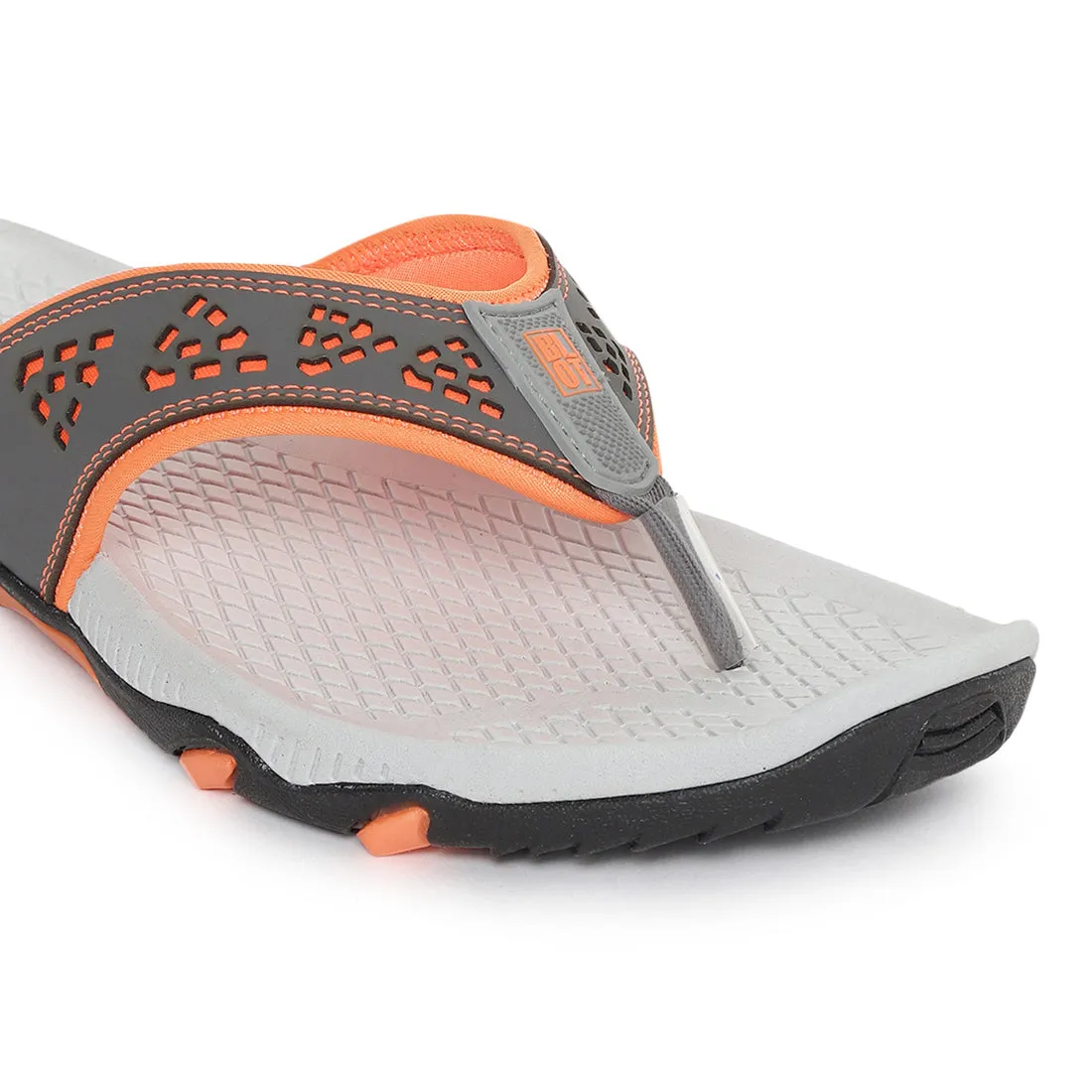 Versatile Wear Walking Paragon Grey and Orange Ultra-Durable Everyday Flip Flops for Men
