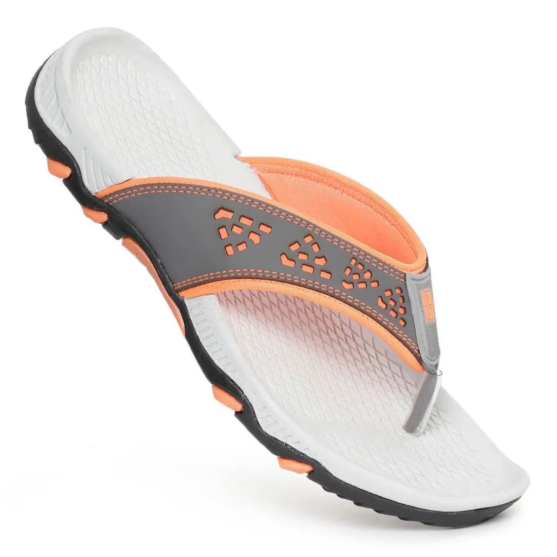 Paragon Grey and Orange Ultra-Durable Everyday Flip Flops for Men Simple Fit Sandals Flexible Comfort