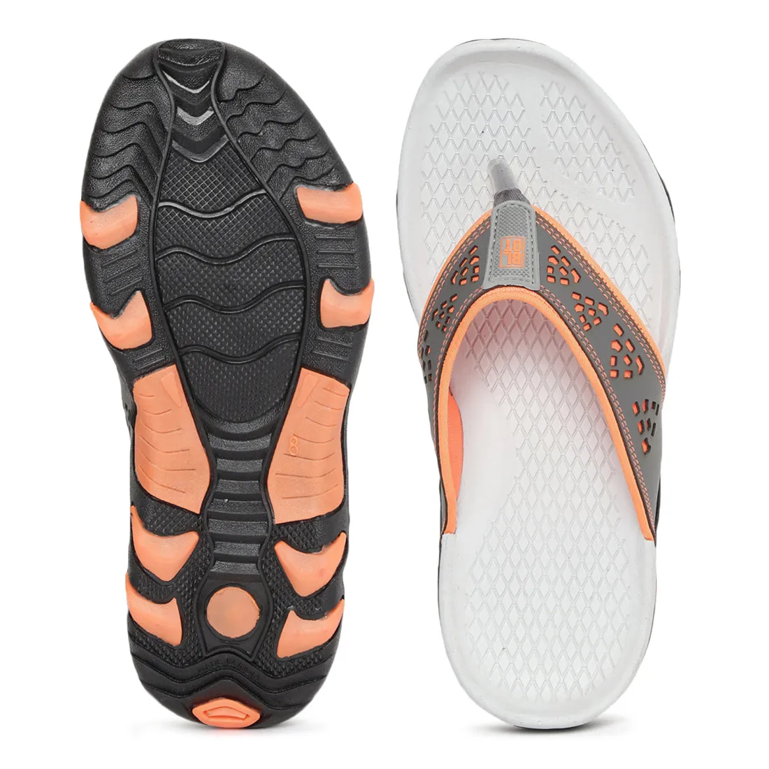 Quick Slip Shoes Paragon Grey and Orange Ultra-Durable Everyday Flip Flops for Men