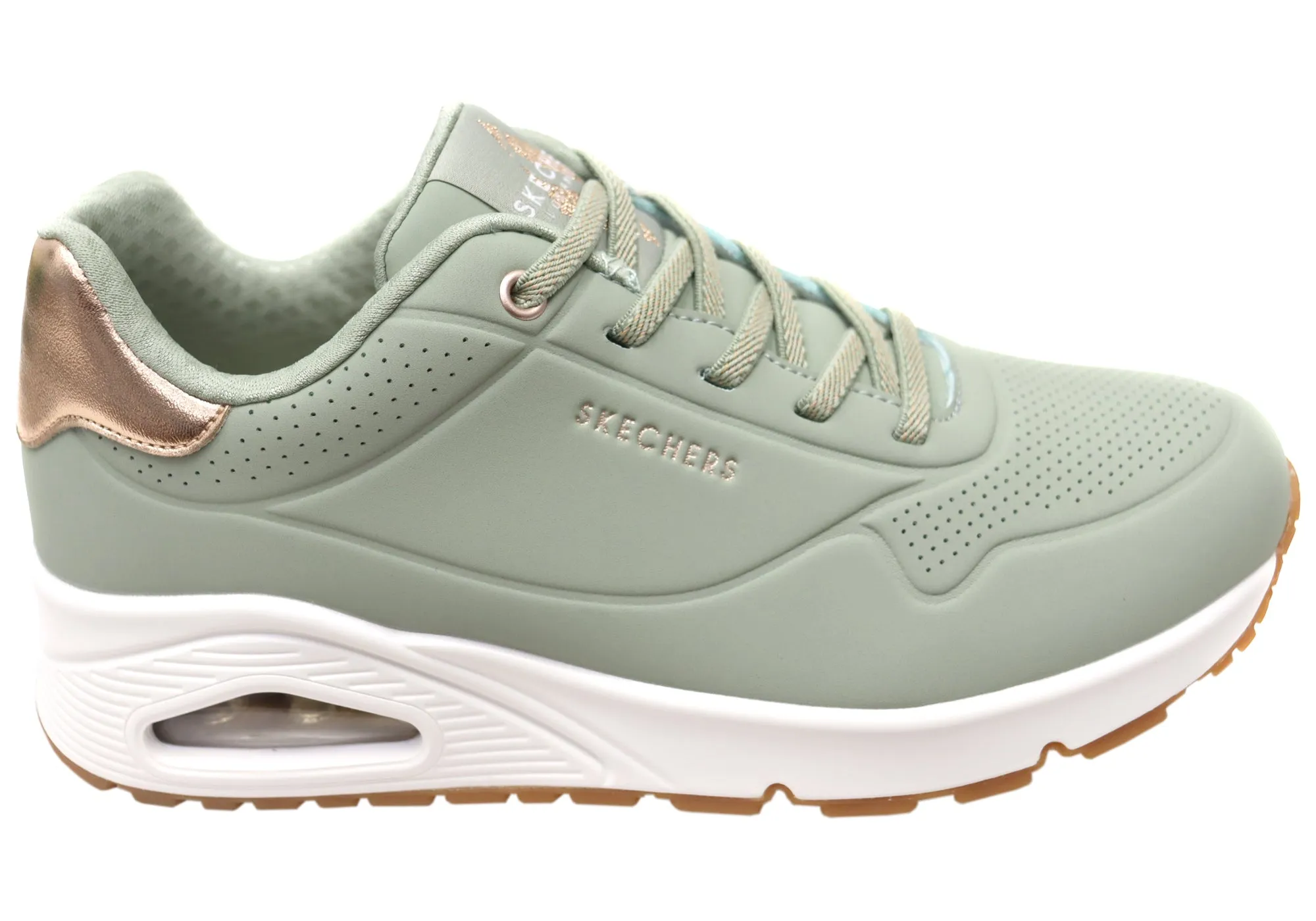 Comfortable Exercise Bendable Heel Counter Skechers Womens Uno Shimmer Away Memory Foam Shoes