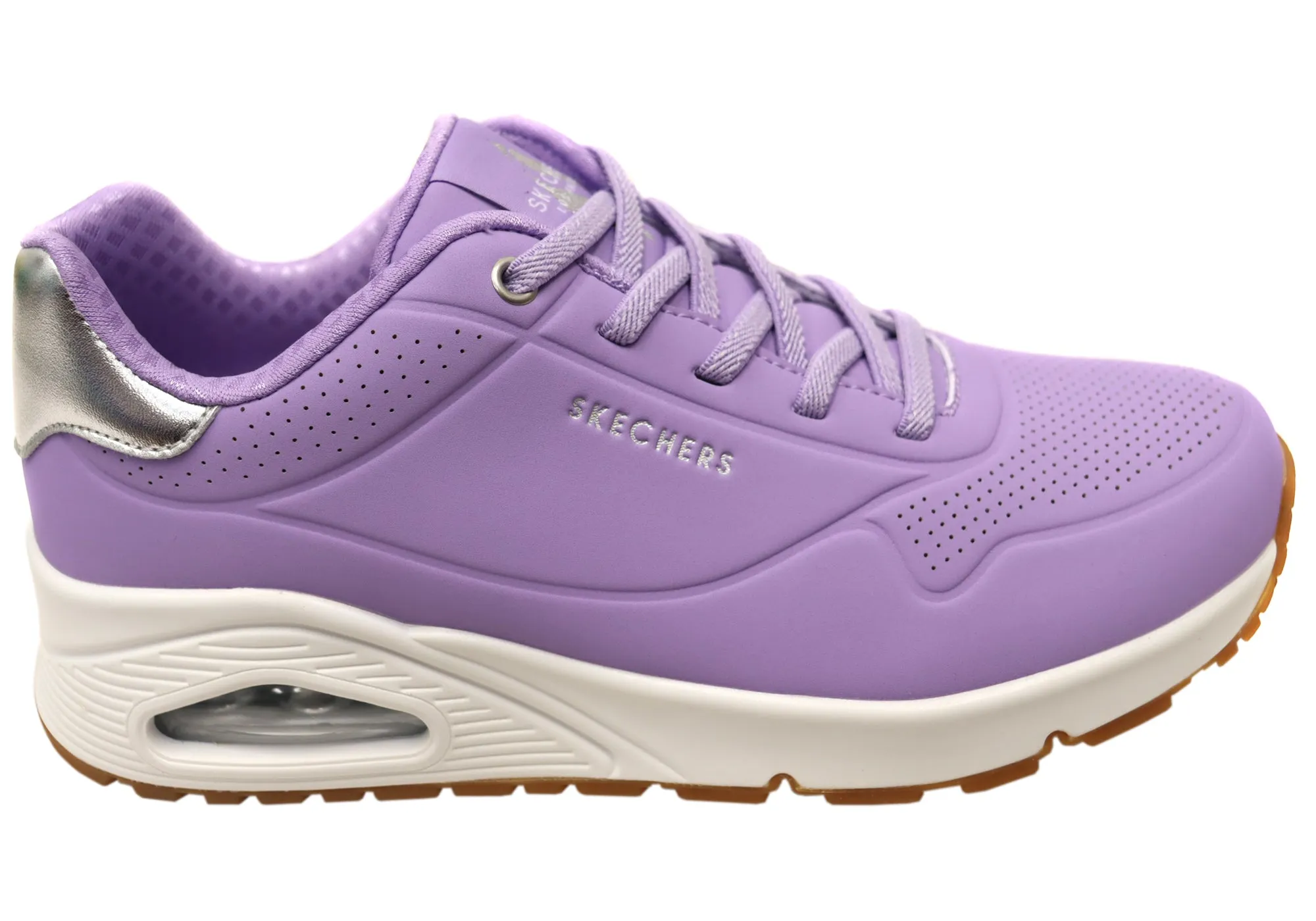 Bend Easy Skechers Womens Uno Shimmer Away Memory Foam Shoes