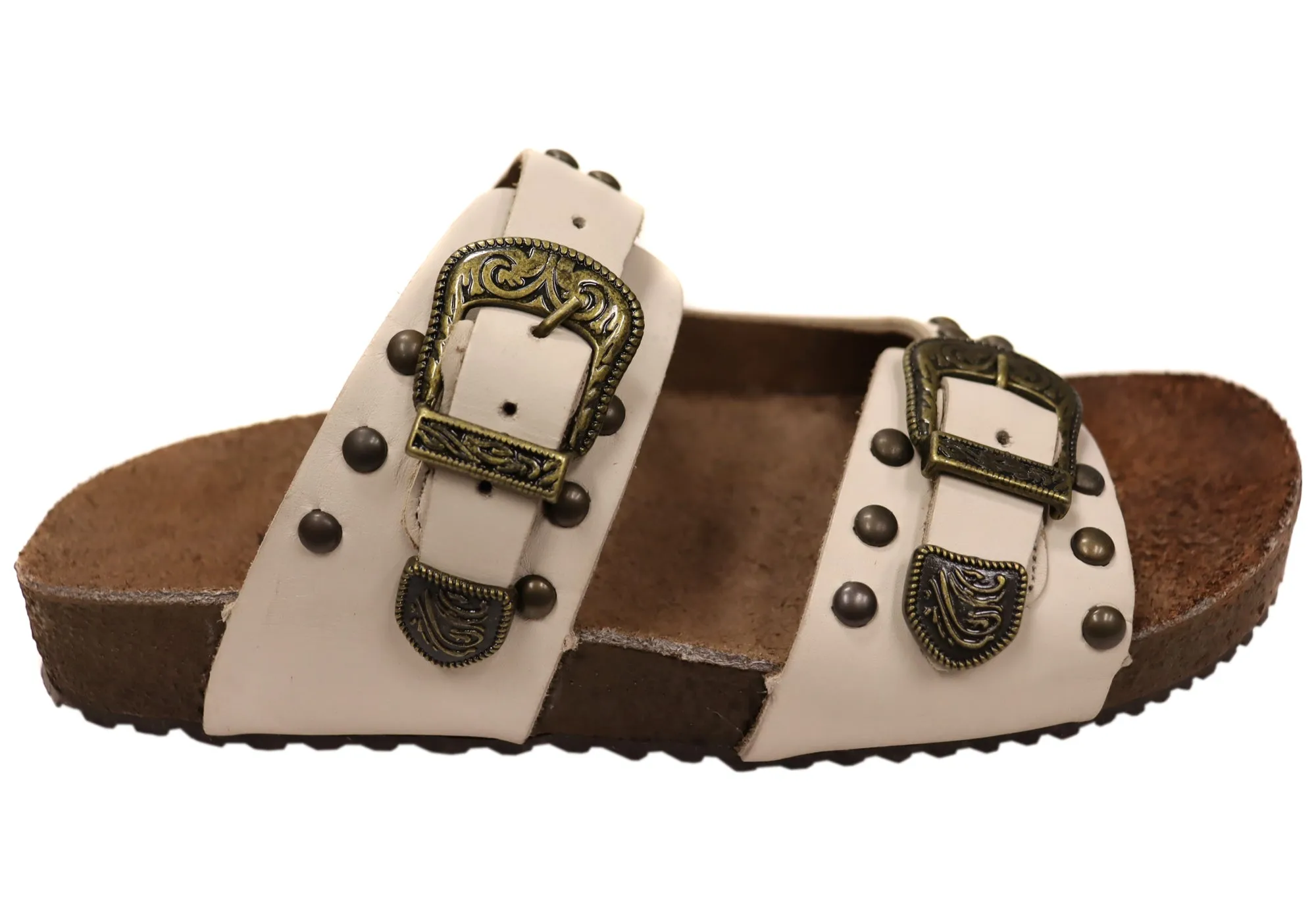 Open Sides Walking Fit Via Paula Renee Womens Leather Comfort Slides Sandals Made in Brazil