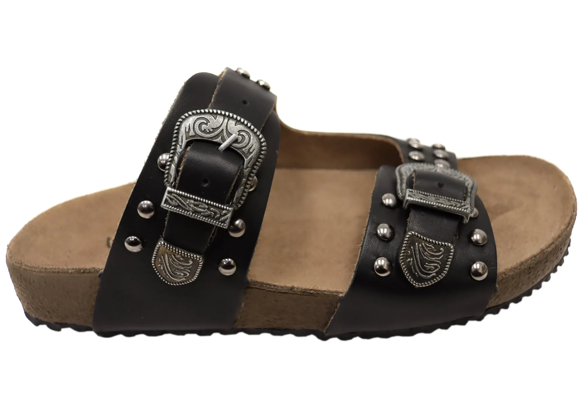 Classic Design Comfortable Straps Via Paula Renee Womens Leather Comfort Slides Sandals Made in Brazil