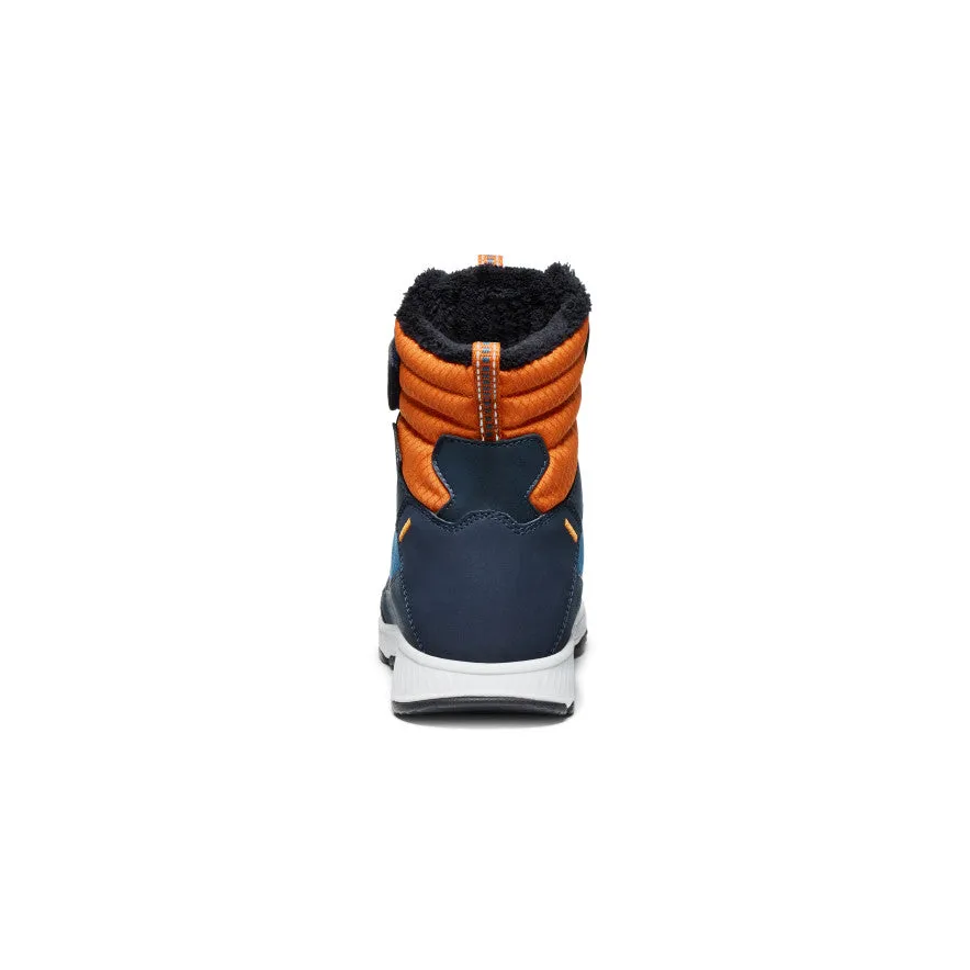 Low Profile Functional Minimalist Big Kids' Skua Waterproof Winter Boot  |  Sky Captain/Gold Flame