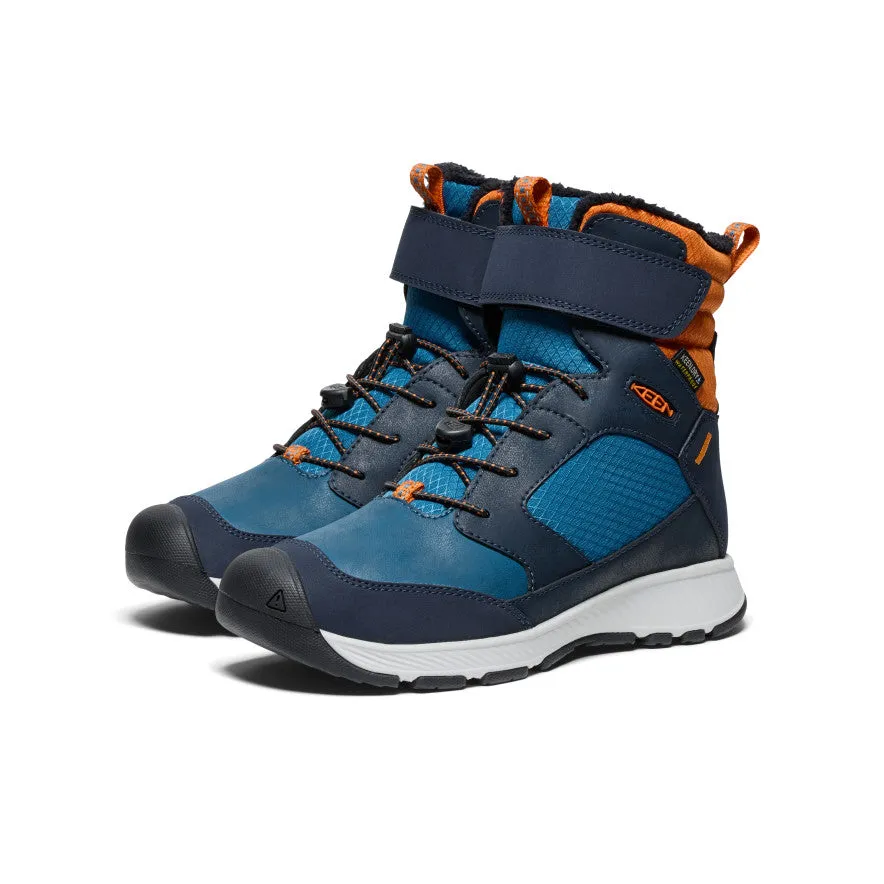 Seamless Comfort Rough Trail Hiker Padded Interior Cold Weather Commuter Big Kids' Skua Waterproof Winter Boot  |  Sky Captain/Gold Flame