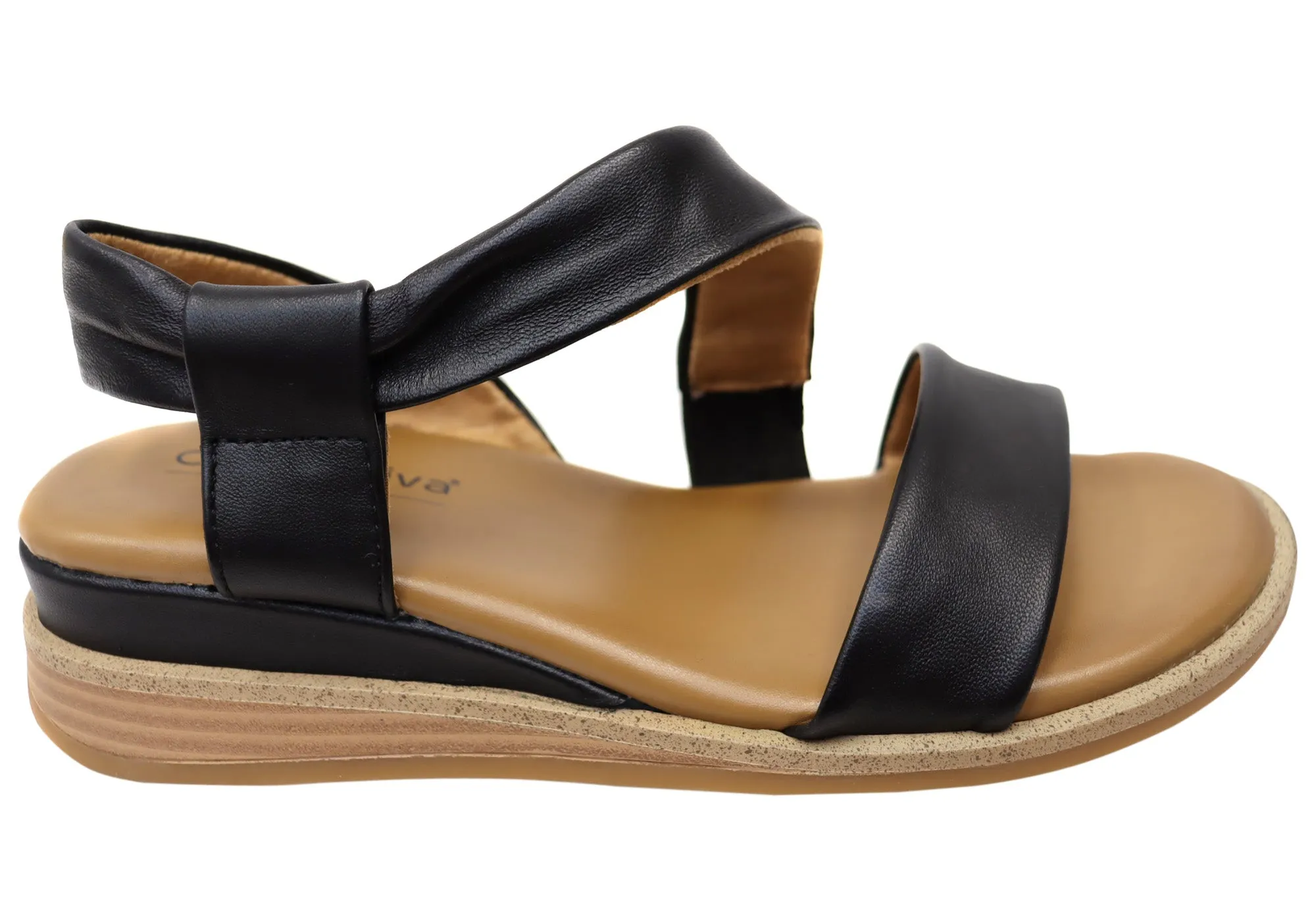 Effortless Comfort Barefoot feel Comfortiva Marcy Womens Comfort Footbed Wide Fit Leather Sandals