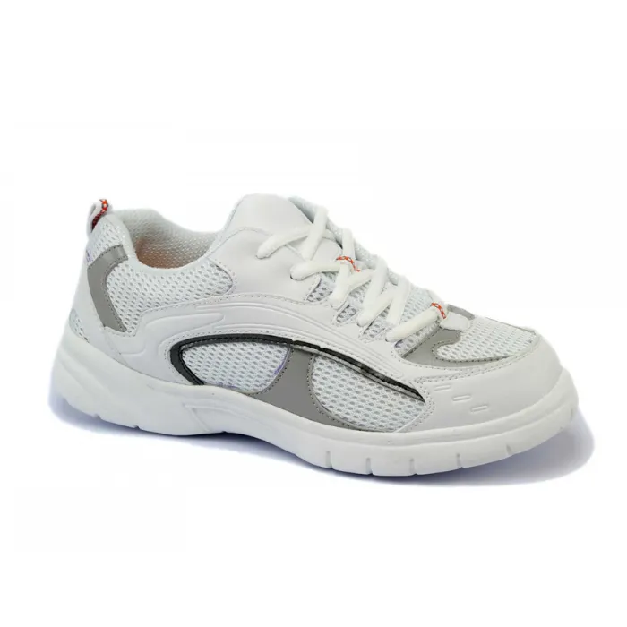 Mt. Emey 9701-3L White/Silver - Men's Light Weight Athletic Walking Shoe with Laces Hydrophobic Materials Airflow Chamber