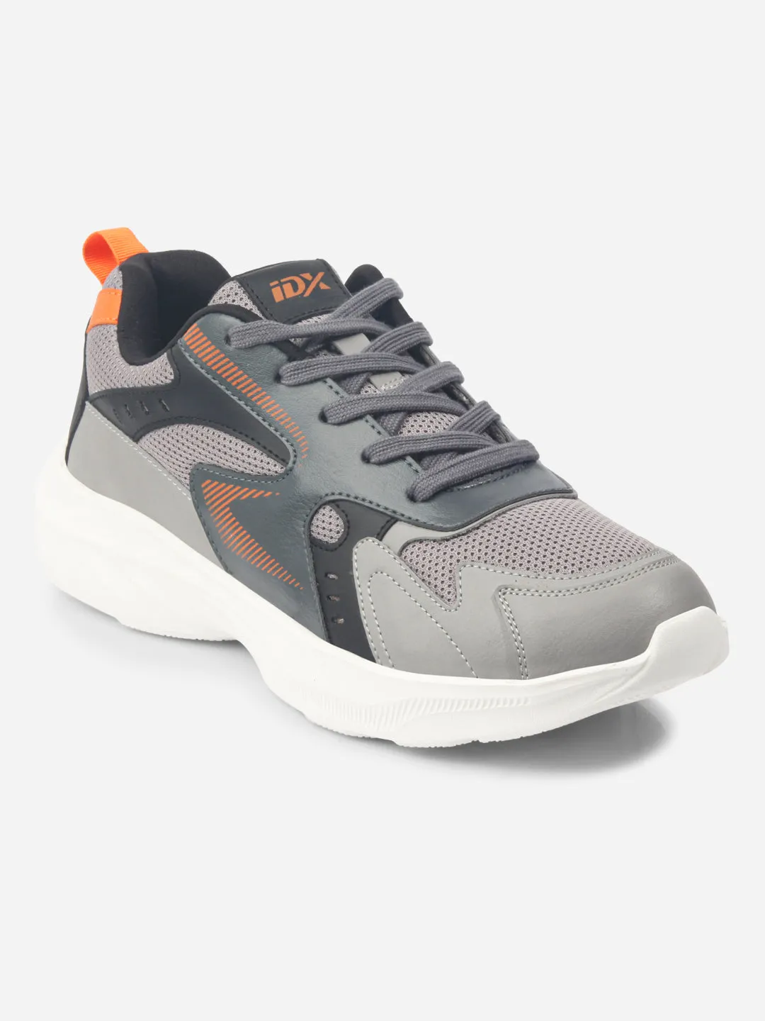 Low Cushion Clean Shape Men's Grey Lace Up Sneakers (IX7128)