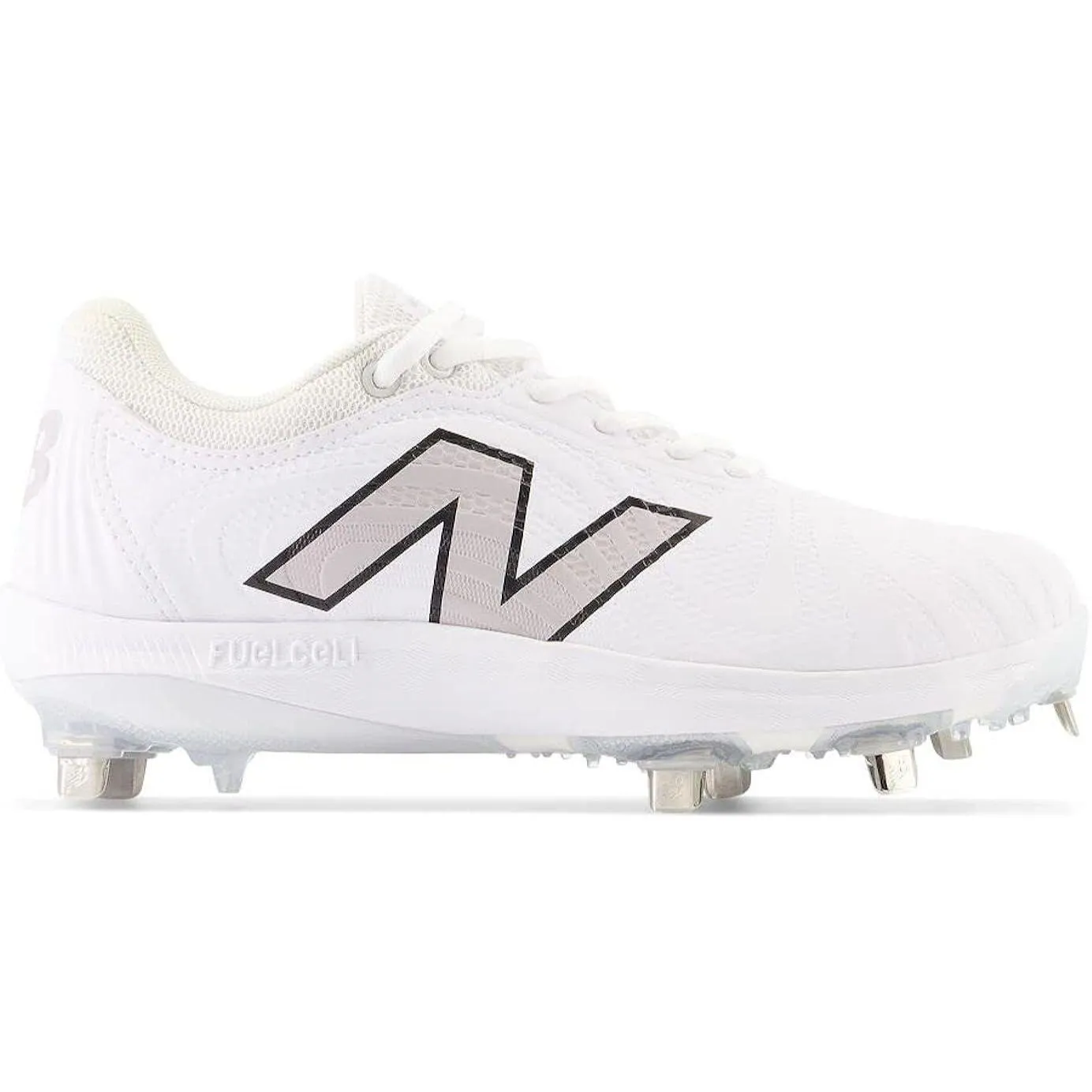 Comfort Curve New Balance Women's FuelCell FUSE v4 Metal Fastpitch Softball Cleats - Optic White / Raincloud - SMFUSEW4
