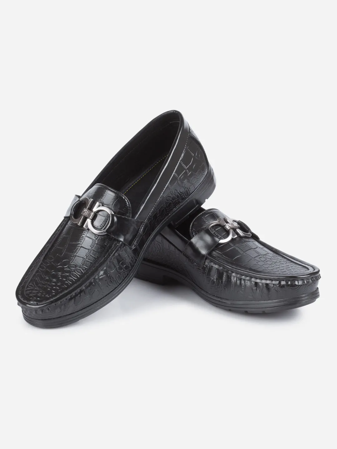 Men's Black Moc Toe Buckle Loafer (IX4116) Aniline Finish