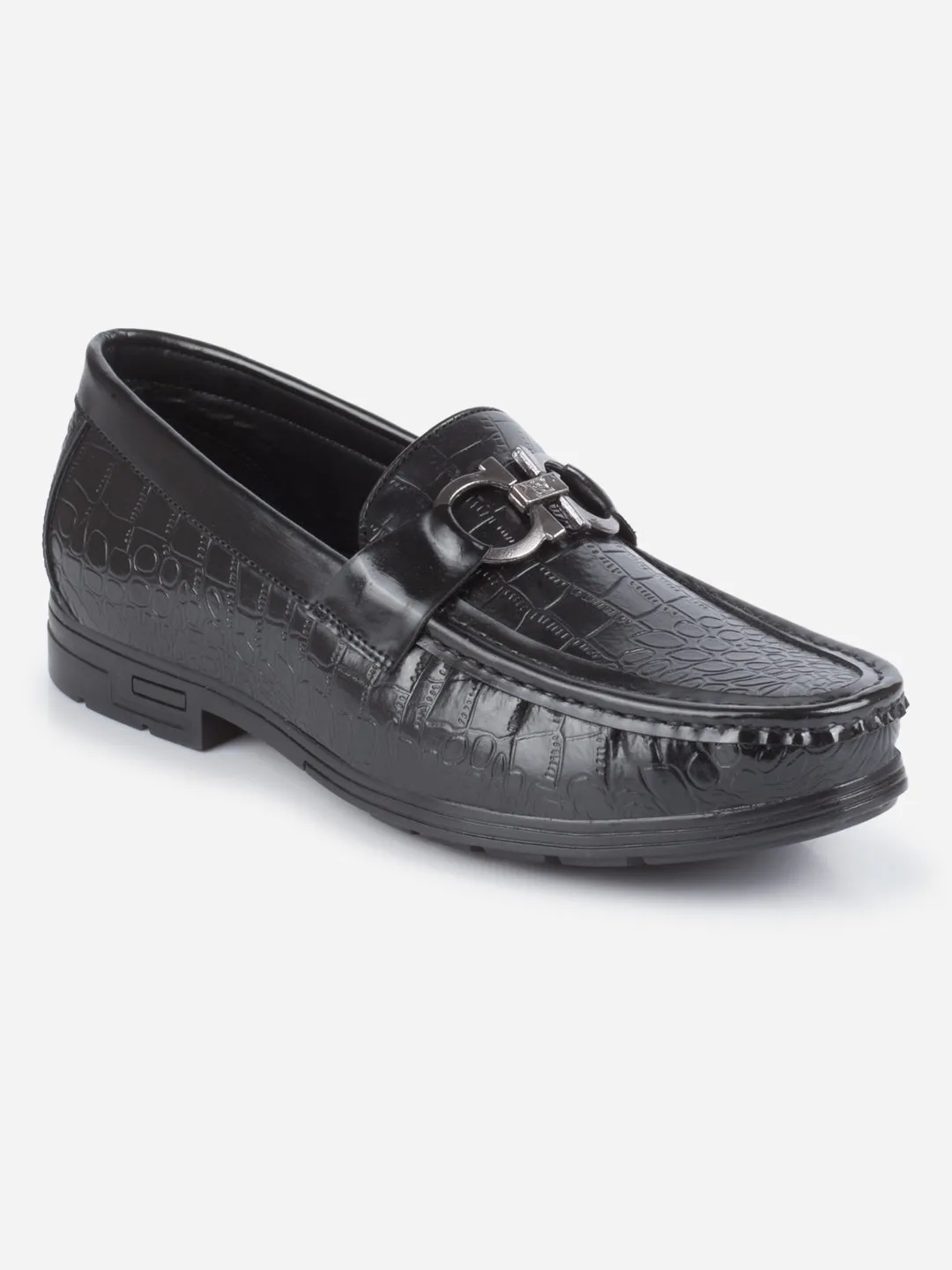 Men's Black Moc Toe Buckle Loafer (IX4116) Perforated Detail