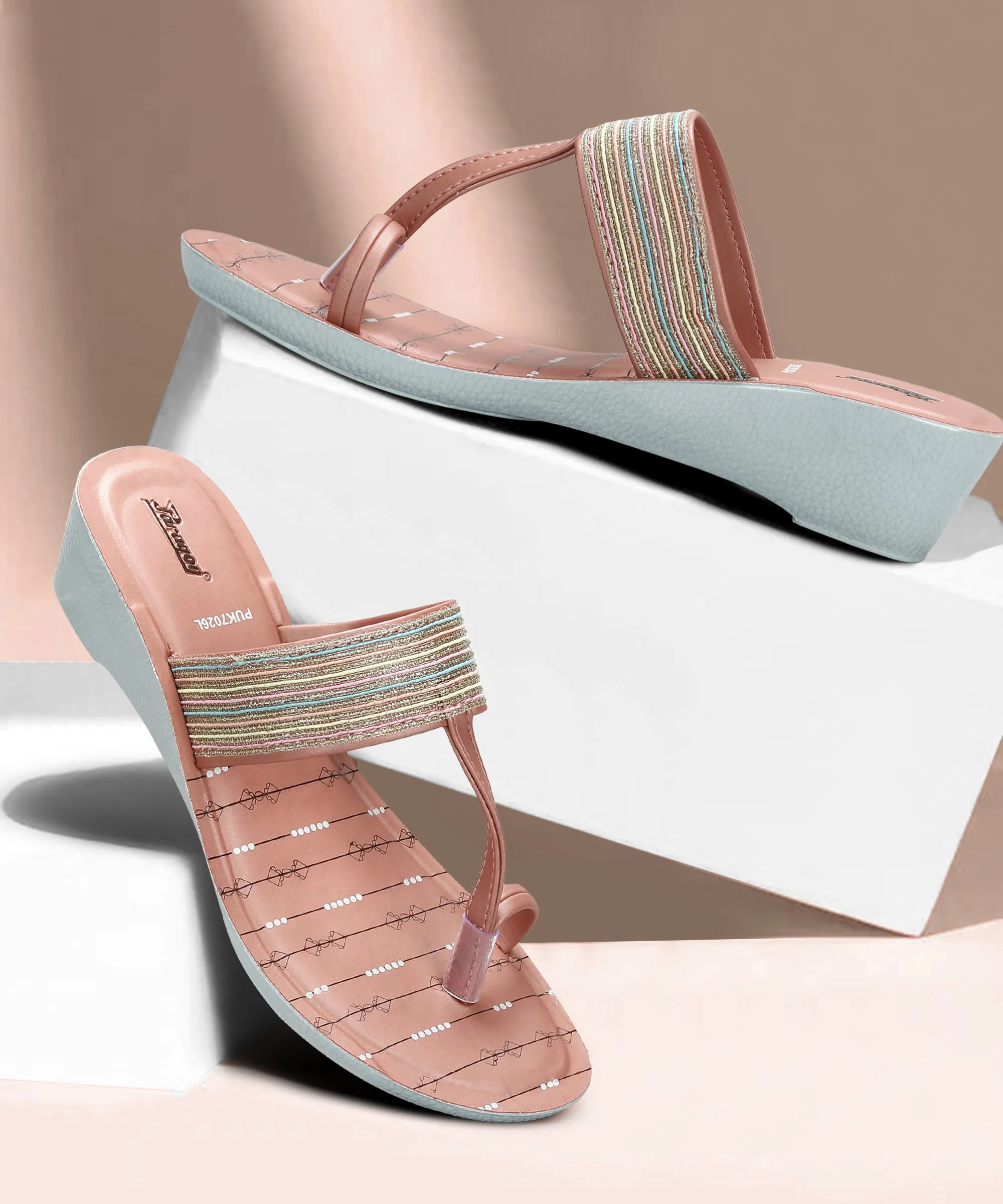 Open Finish Paragon Women's Peach Wedge Sandals with Cushioned Sole and Sturdy Construction for Everyday Use