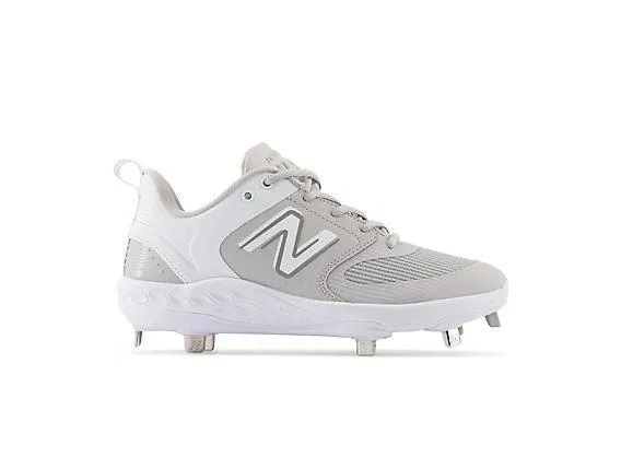New Balance Women's VELO v3 Metal Fastpitch Softball Cleats - Grey with White - SMVELOG3 Wide Path