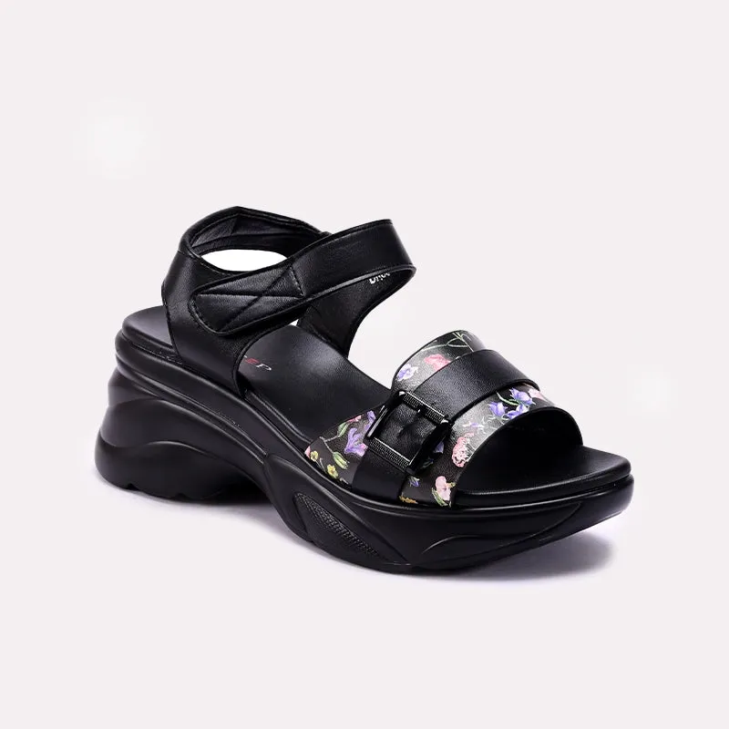Womens Black Chunky Sandals 0421579 heel cup School Style