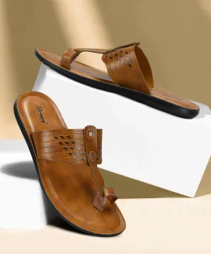tassel Paragon Men's Slip-on Tan Sandals for Men | Comfortable Sole & Durable