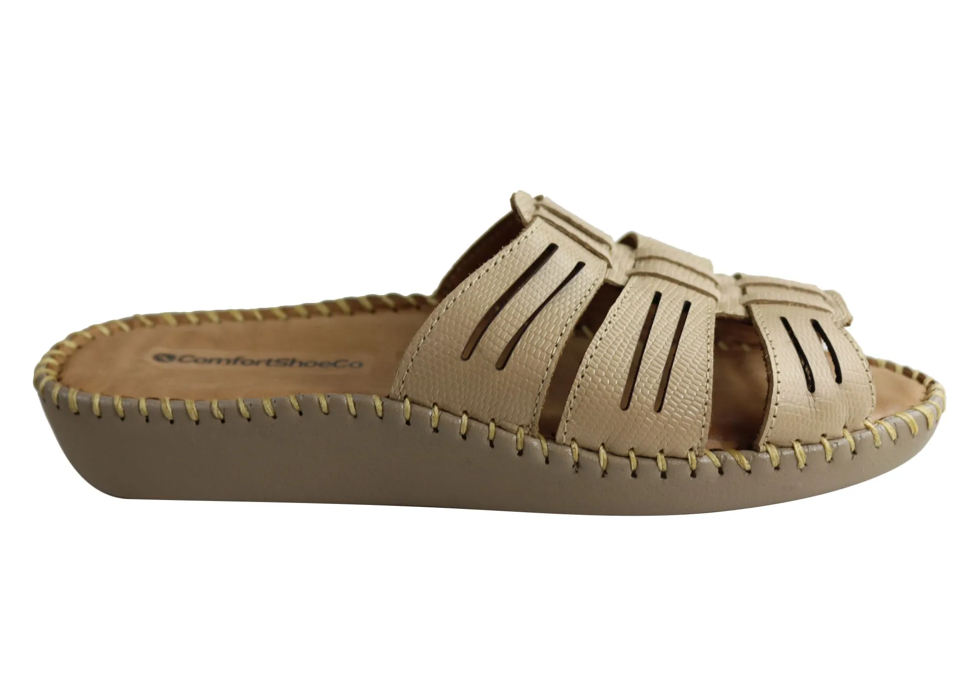 Comfortshoeco Renee Womens Leather Brazilian Comfort Slides Sandals Sandal Maintenance Comfy Wear