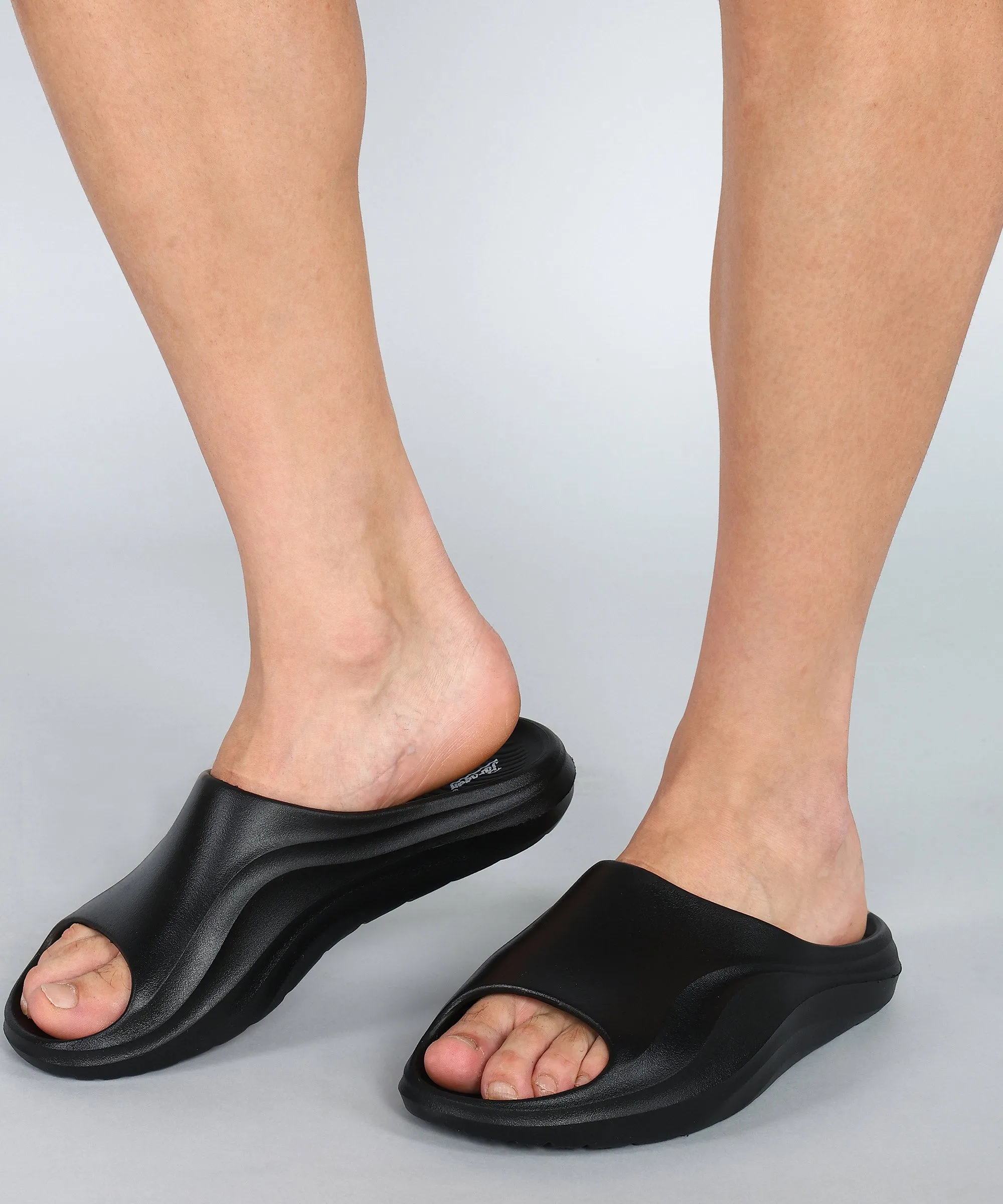 Paragon Men's Waterproof Black Sliders with Comfortable Sole Stylish Comfort