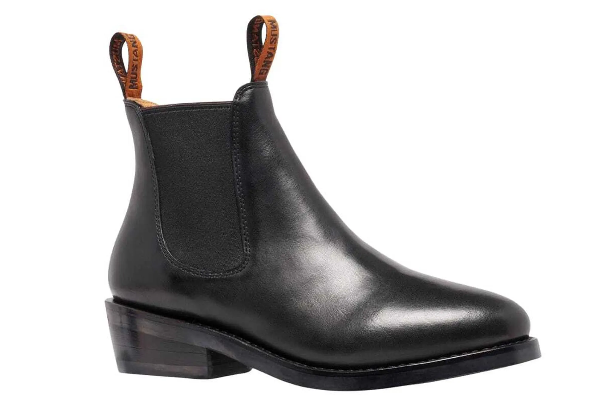 Comfortable Shank Mustang Womens Signature Pull Up Black Leather Boots