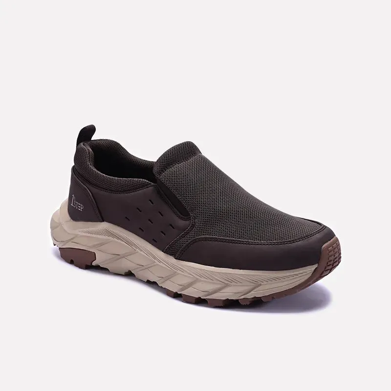 Outdoor Explorer Microfiber Overlay Brown Slip On Casual Sneakers 0120563