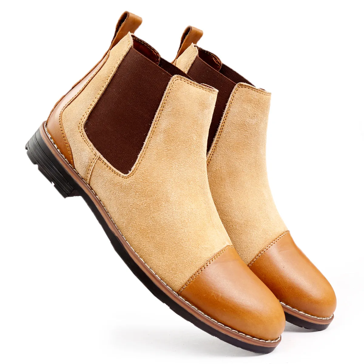 Bacca Bucci Genuine Smooth Leather Suede Boots | Chelsea Boots high end Urban Fashion Pure Black