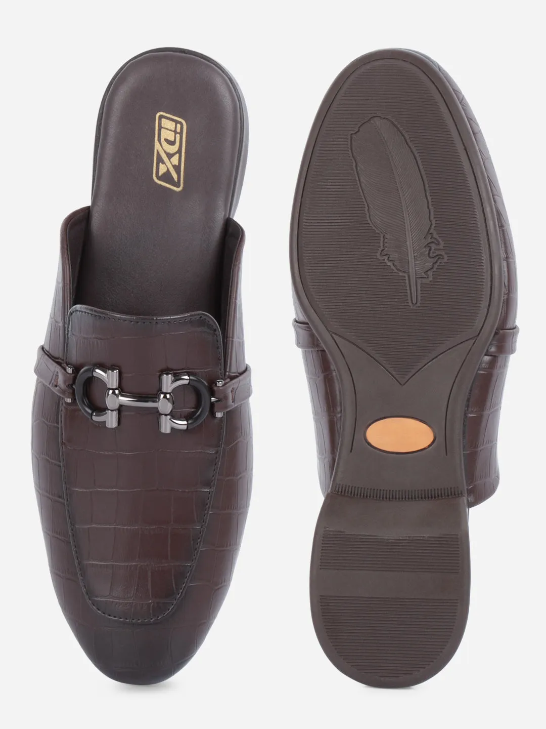 Opulent Shade Men's Brown Smart Casual Buckle Mule (IX1089)