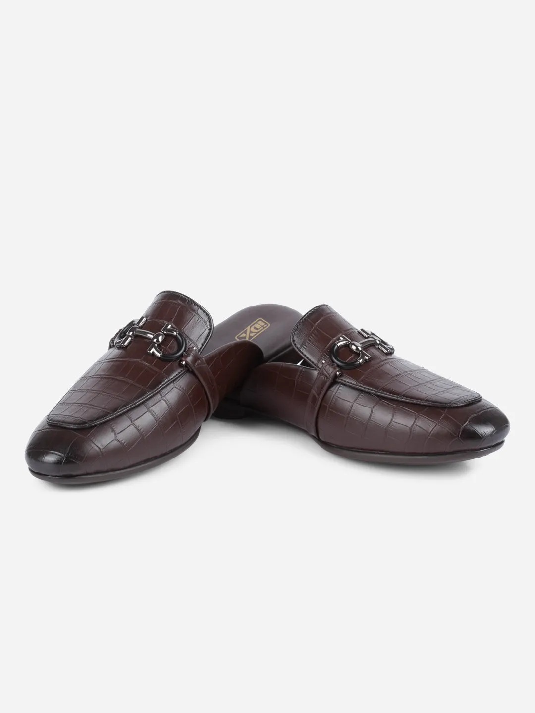 Extra Height Leather Grain Men's Brown Smart Casual Buckle Mule (IX1089)