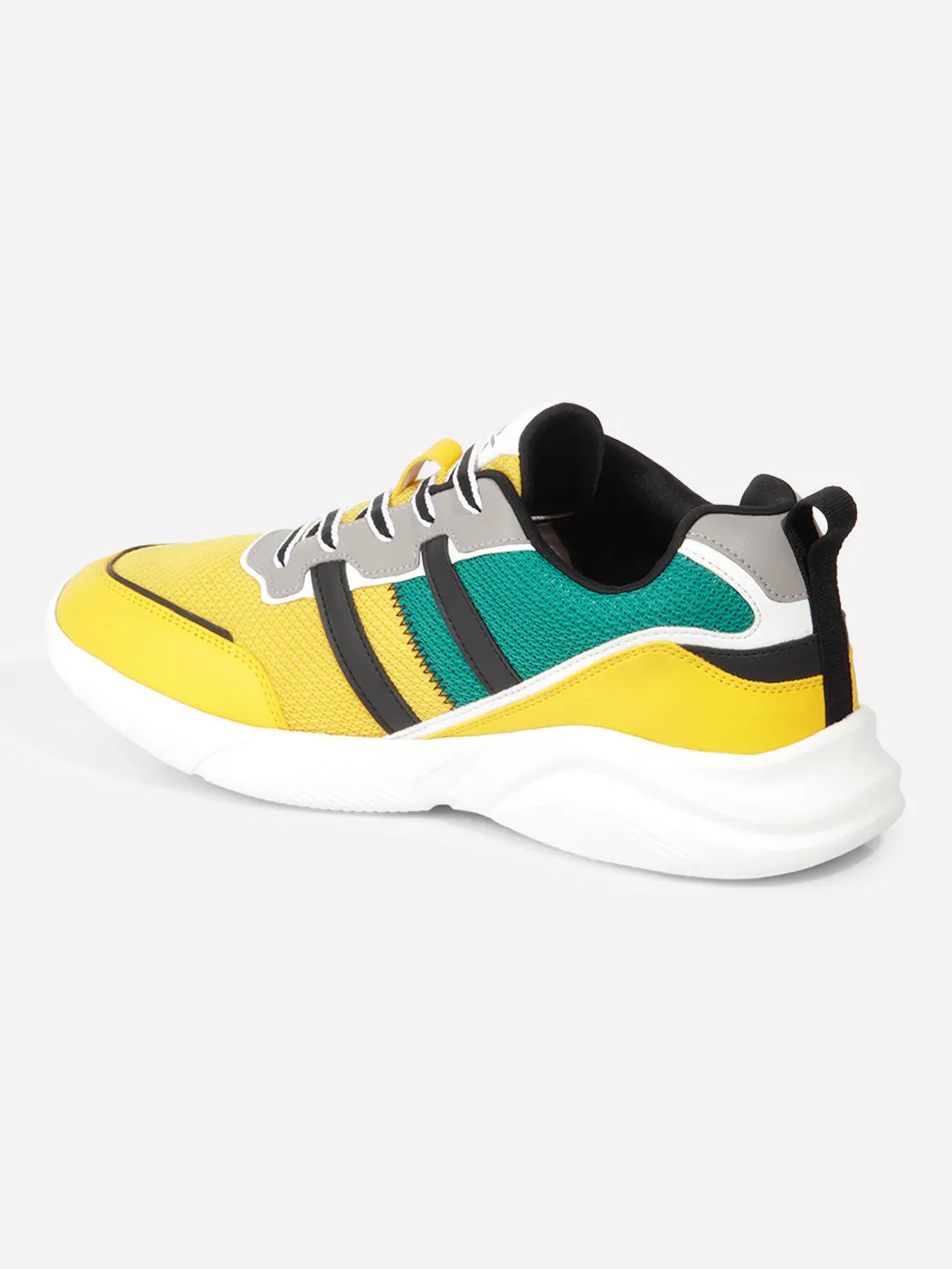 Men's Yellow Colourblocked Sneakers IX7135 Layered Traction Grid Hyper Compression Foam