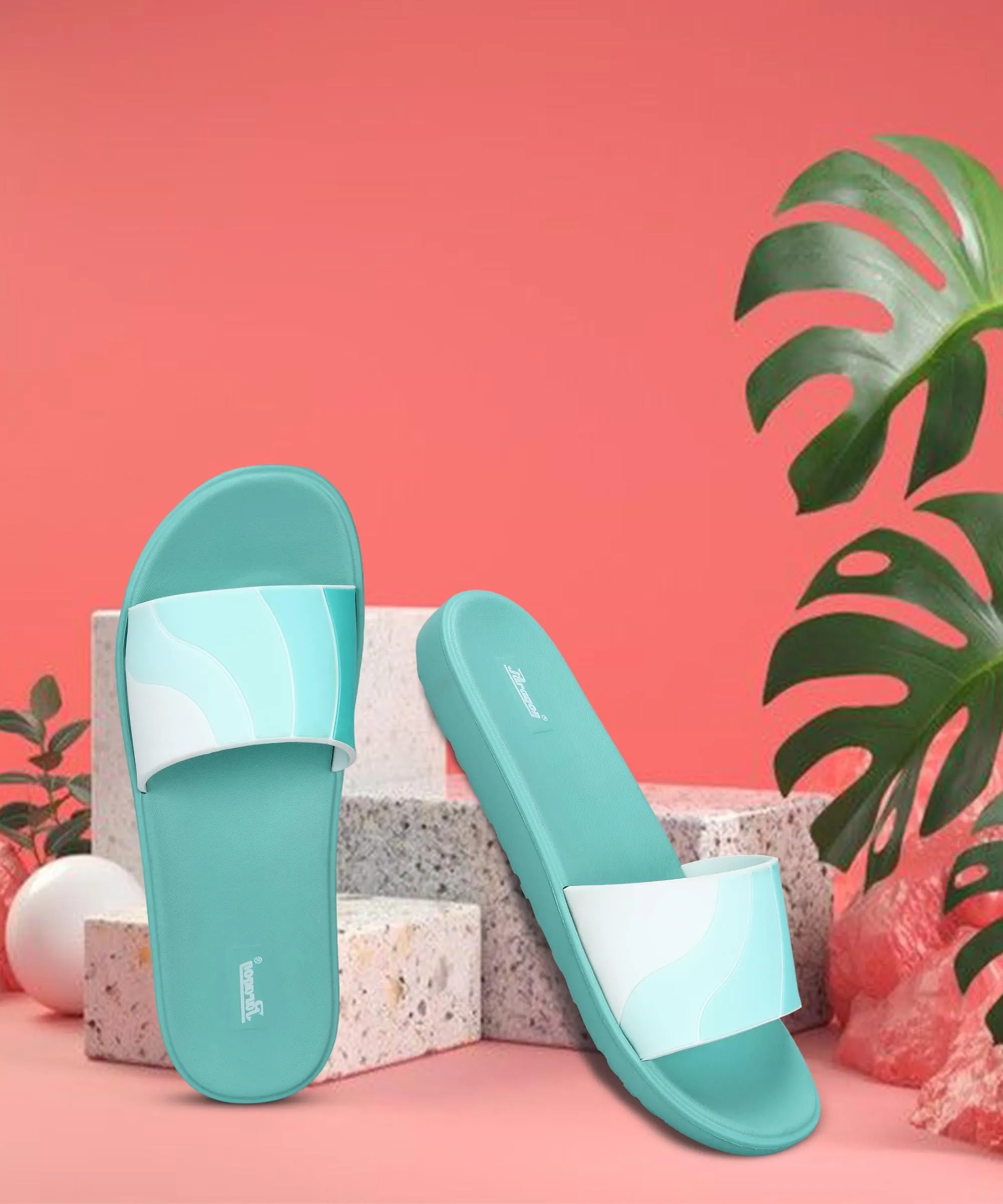 Paragon Women's Ice Green Sliders with Cushioned Sole for Everyday Use Lightweight Sole Beach Ready Slides