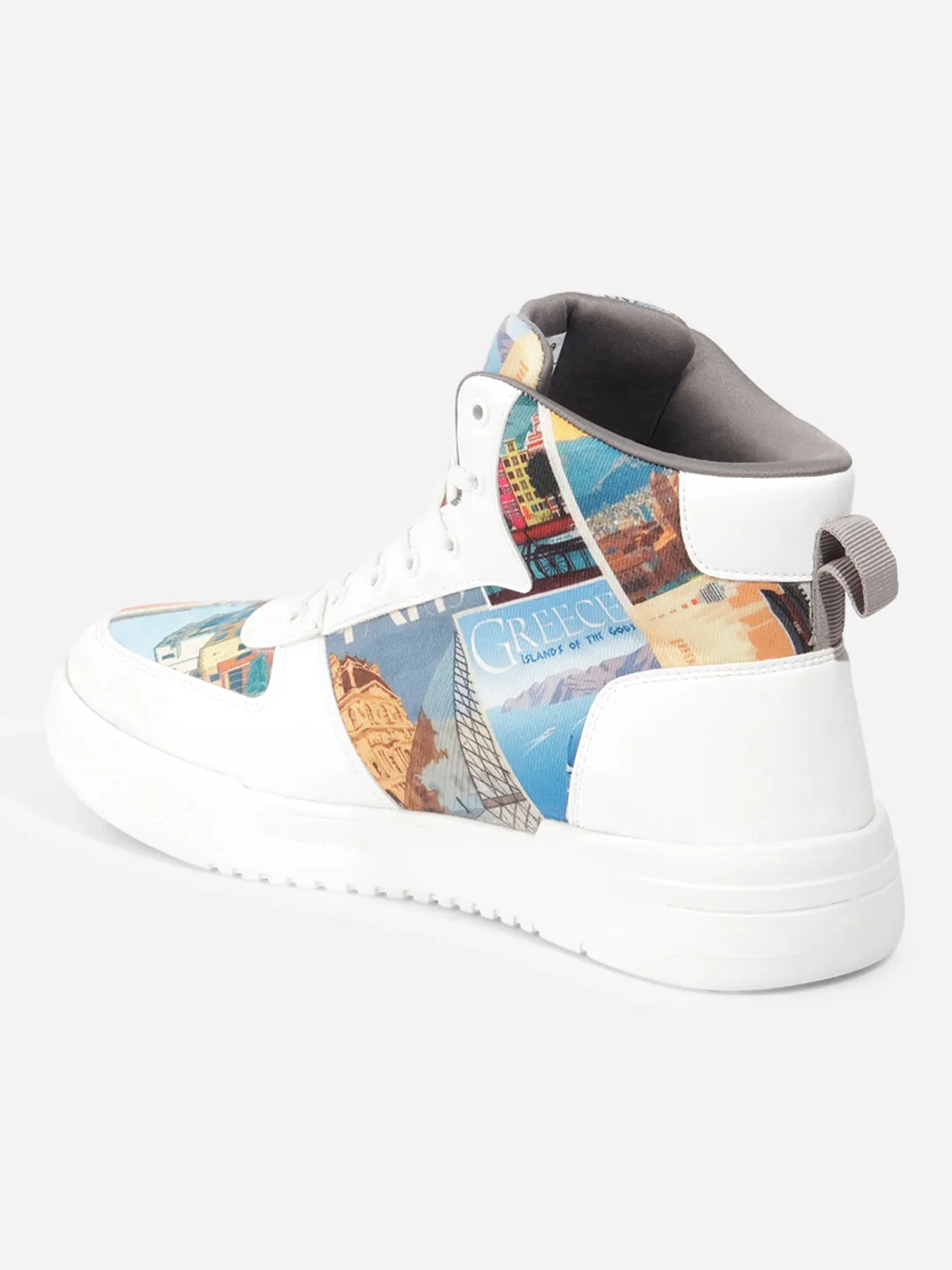 Men's White Graphic Print  Sneakers IX6018 CushionedInsole