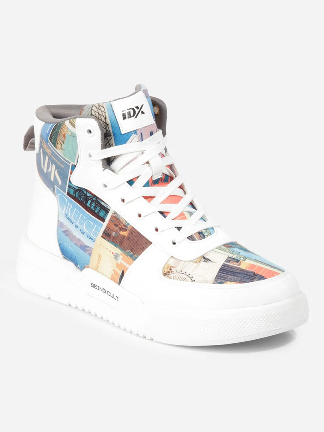 Men's White Graphic Print  Sneakers IX6018 Comfort Heel