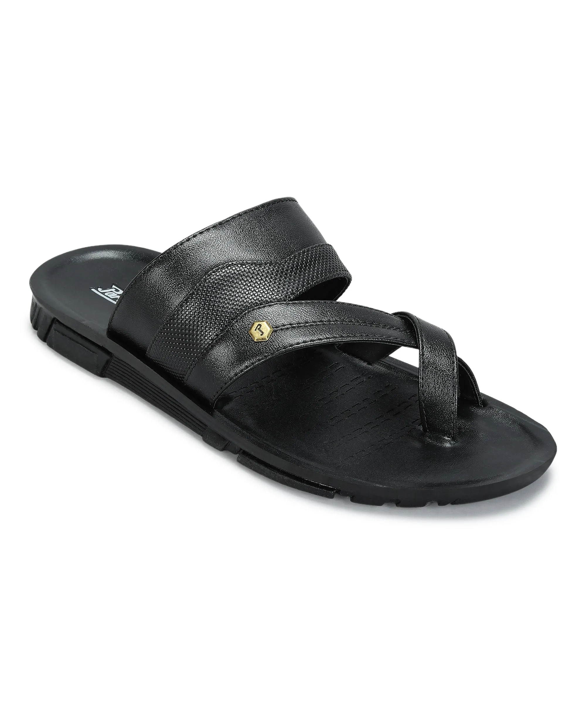 Paragon Men's Slip-on Black Sandals for Men | Comfortable Sole & Durable Classic Design