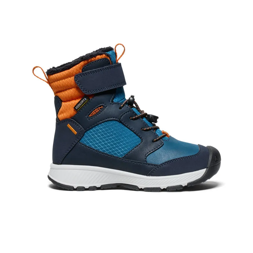 Subtle Finish Little Kids' Skua Waterproof Winter Boot  |  Sky Captain/Gold Flame