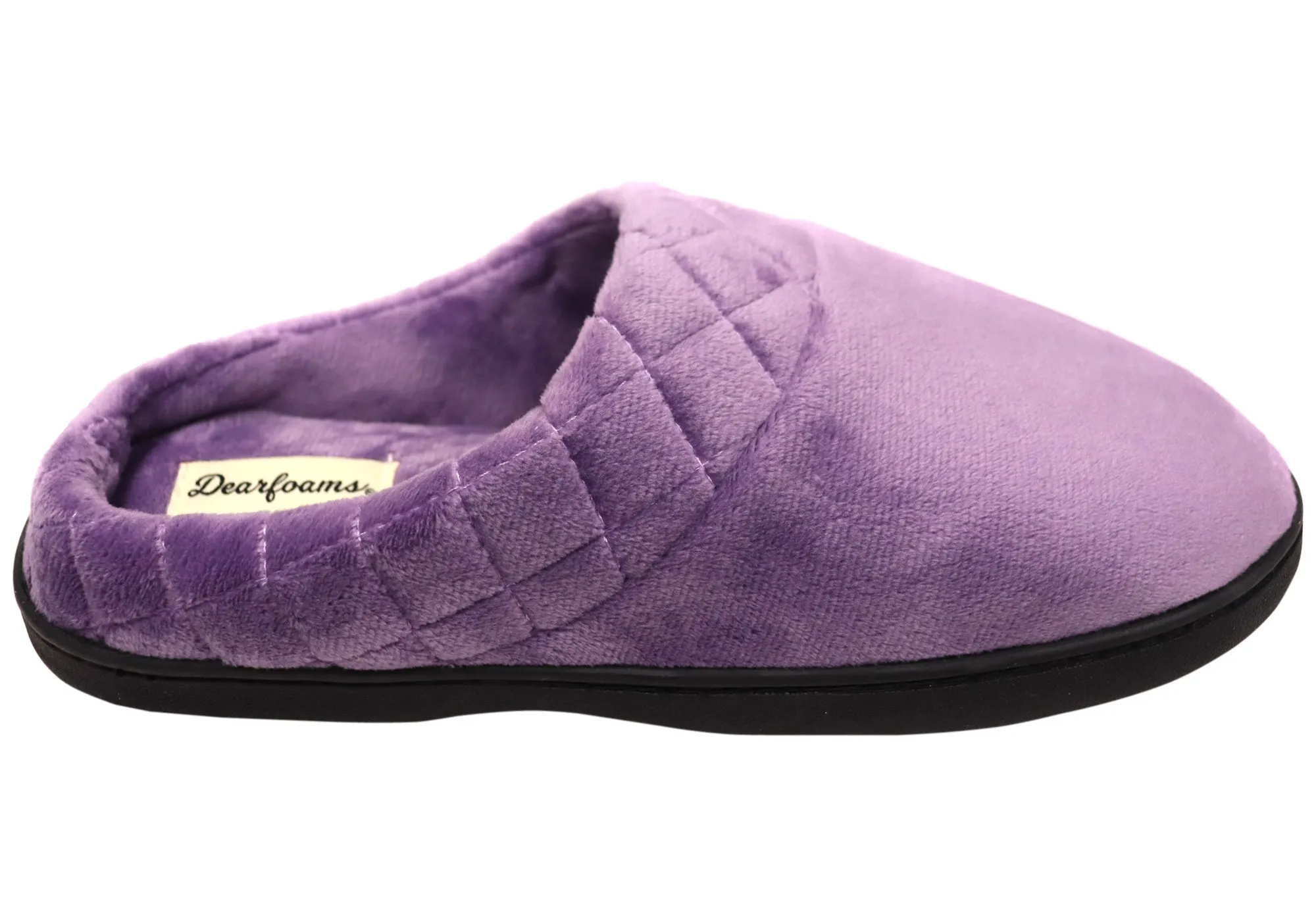 Slip-On Style Heel Support Dearfoams Womens Darcy Microfiber Velour Clog Wide Width Slippers