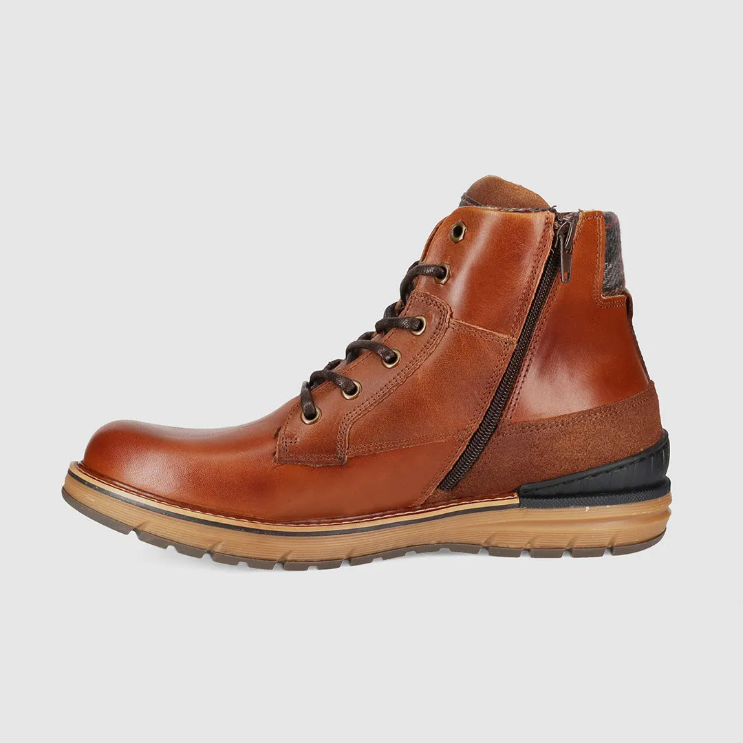 Fur Trim Alpine Lace Up Boots Tan