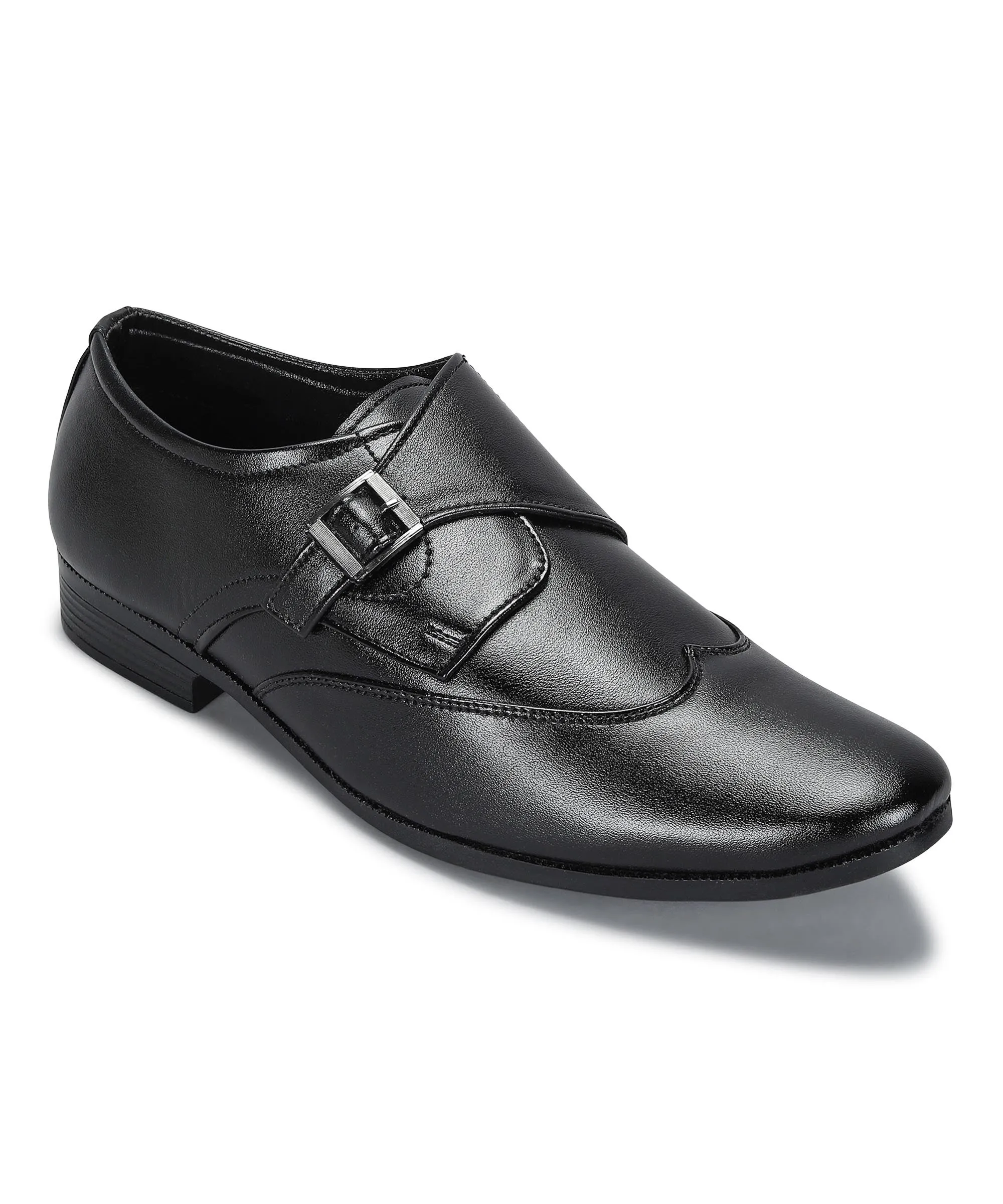 Wear resistant Soft Interior Paragon Men's Black Formal Shoes with Buckle| Durable & Sturdy for Outdoor Wear