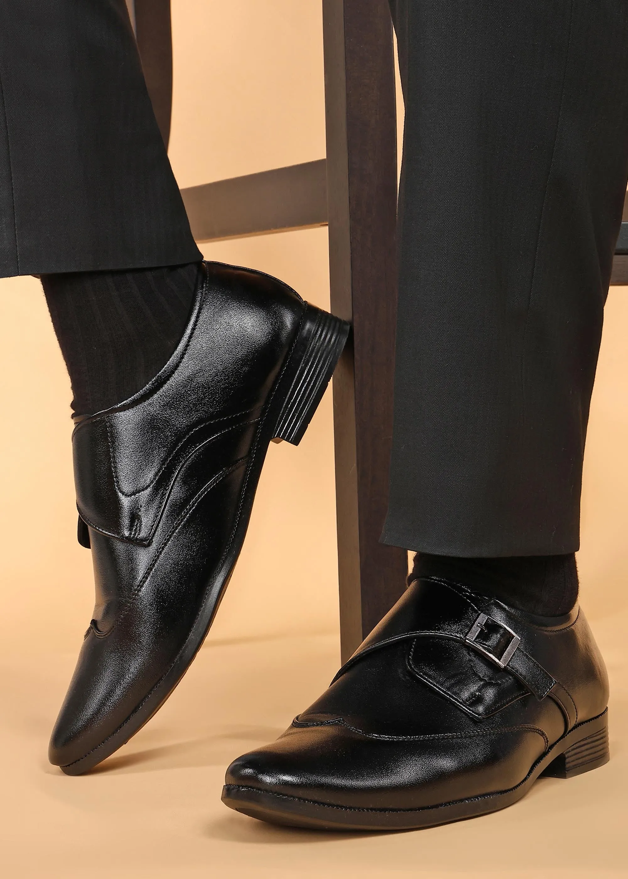 Sport Mode Paragon Men's Black Formal Shoes with Buckle| Durable & Sturdy for Outdoor Wear