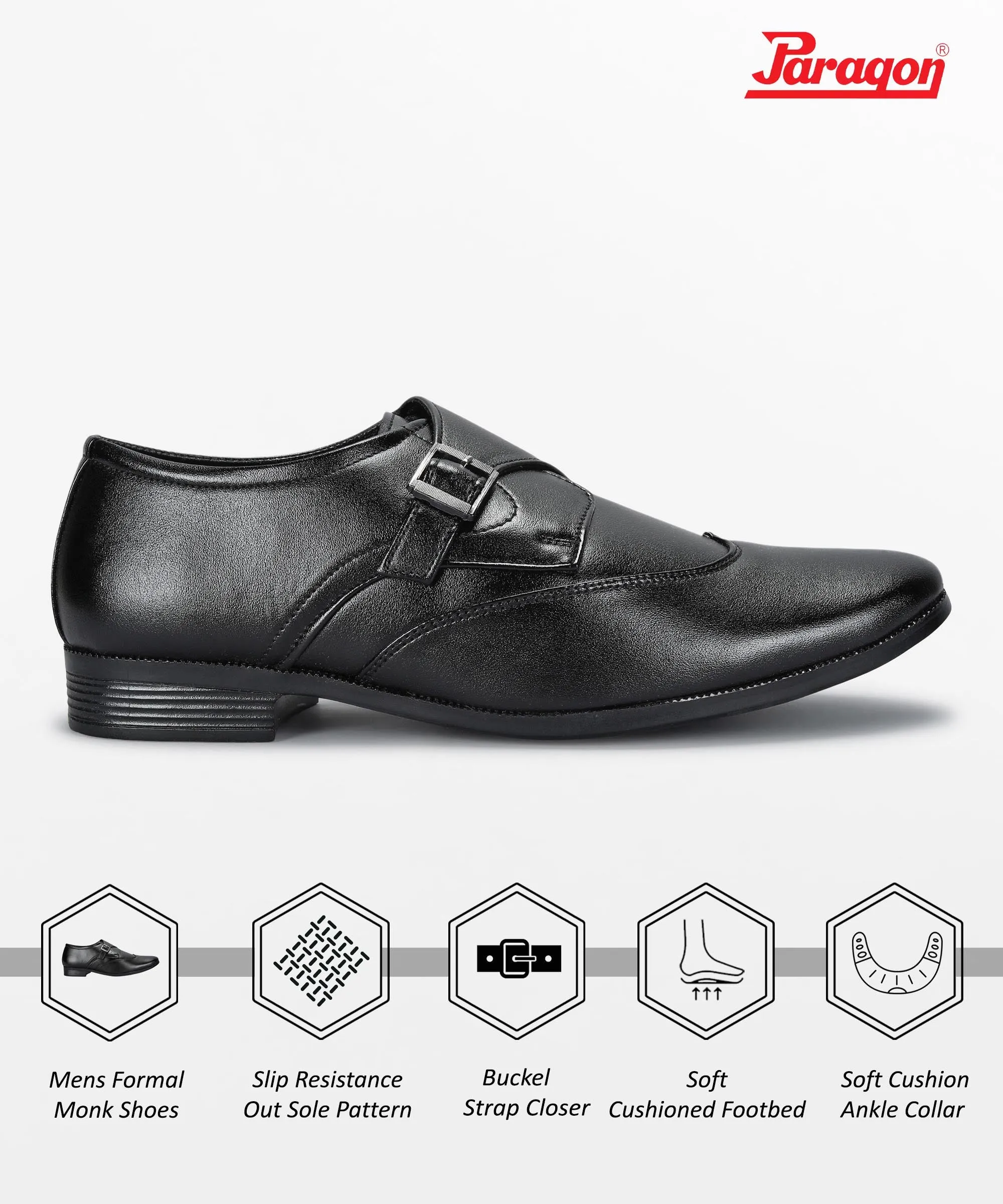 Paragon Men's Black Formal Shoes with Buckle| Durable & Sturdy for Outdoor Wear fashionable footwear