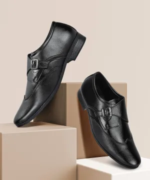 Paragon Men's Black Formal Shoes with Buckle| Durable & Sturdy for Outdoor Wear Trendy