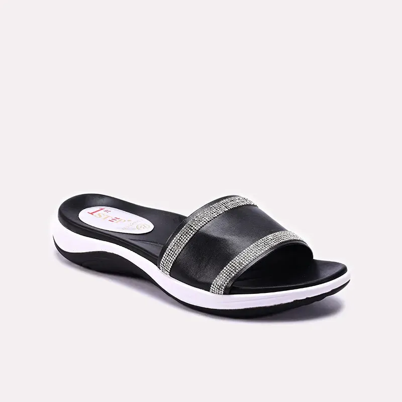 Black Comfy Casual Slippers 0413131 Comfort Upper Active