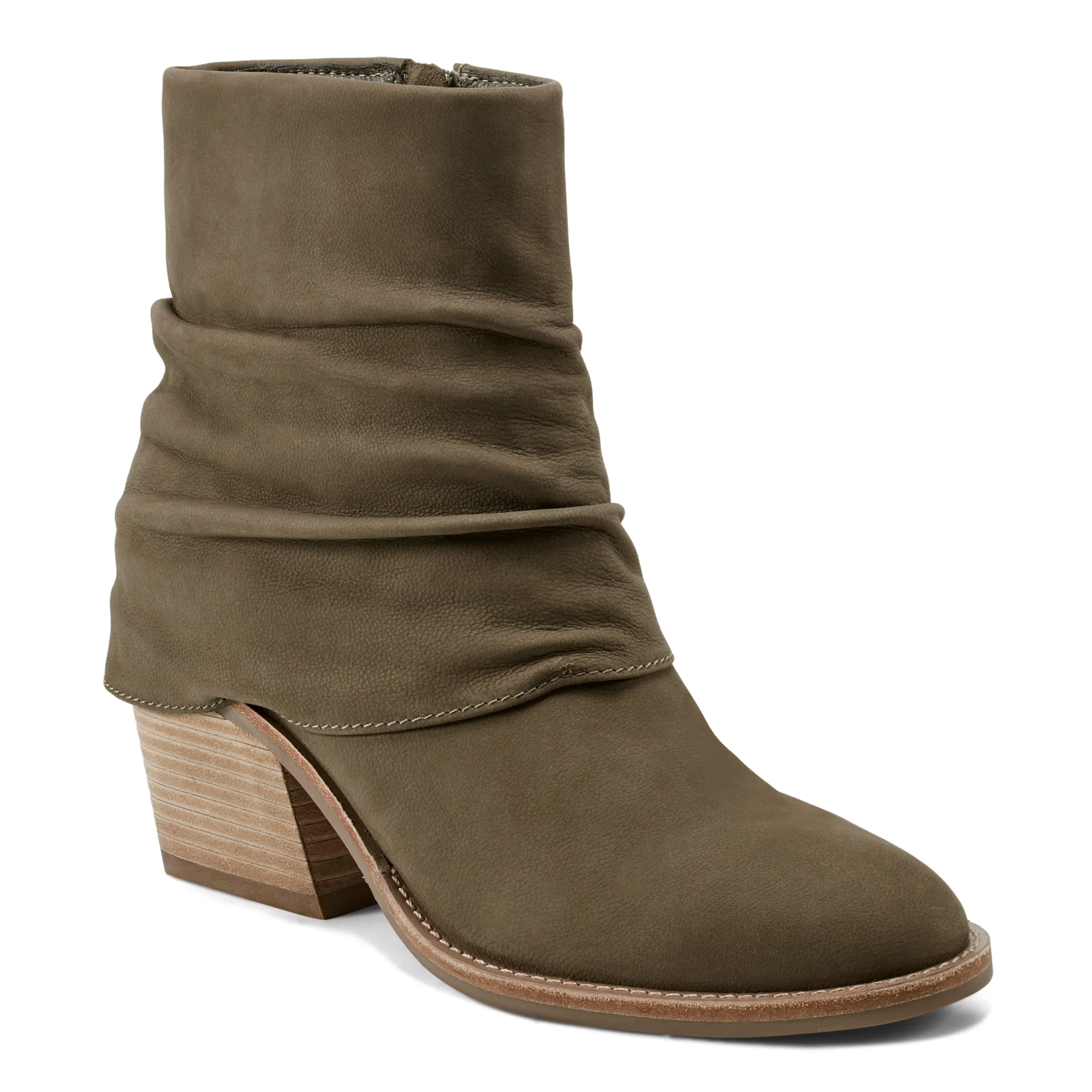 Cotton Base Savvy Block Heel Ruched Casual Booties