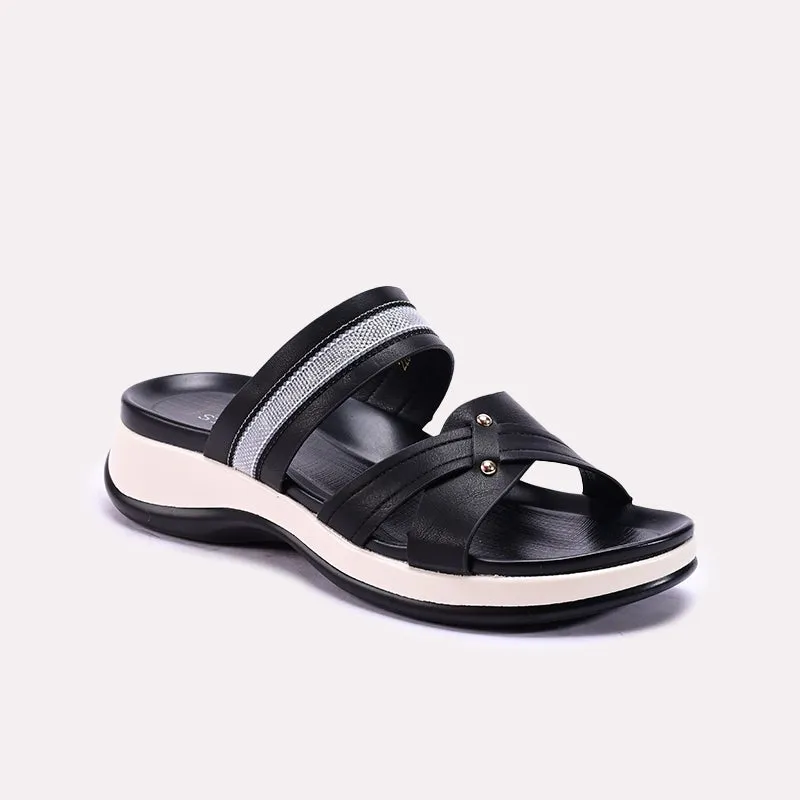 Black Soft Casual Slippers 0413189 Kids Fun Team Match