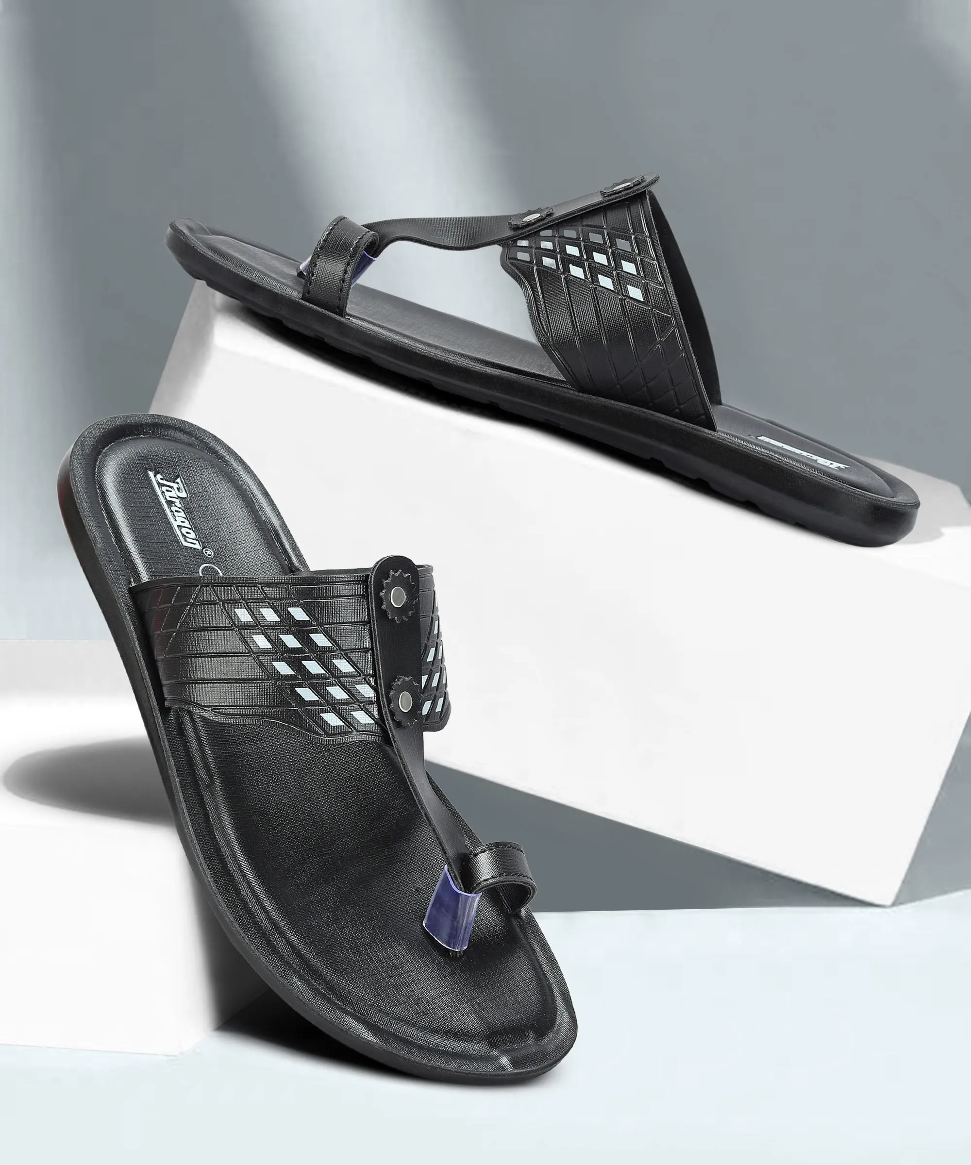 Sandal Customization Resort Look Paragon Men's Slip-on Black Sandals for Men | Comfortable Sole & Durable