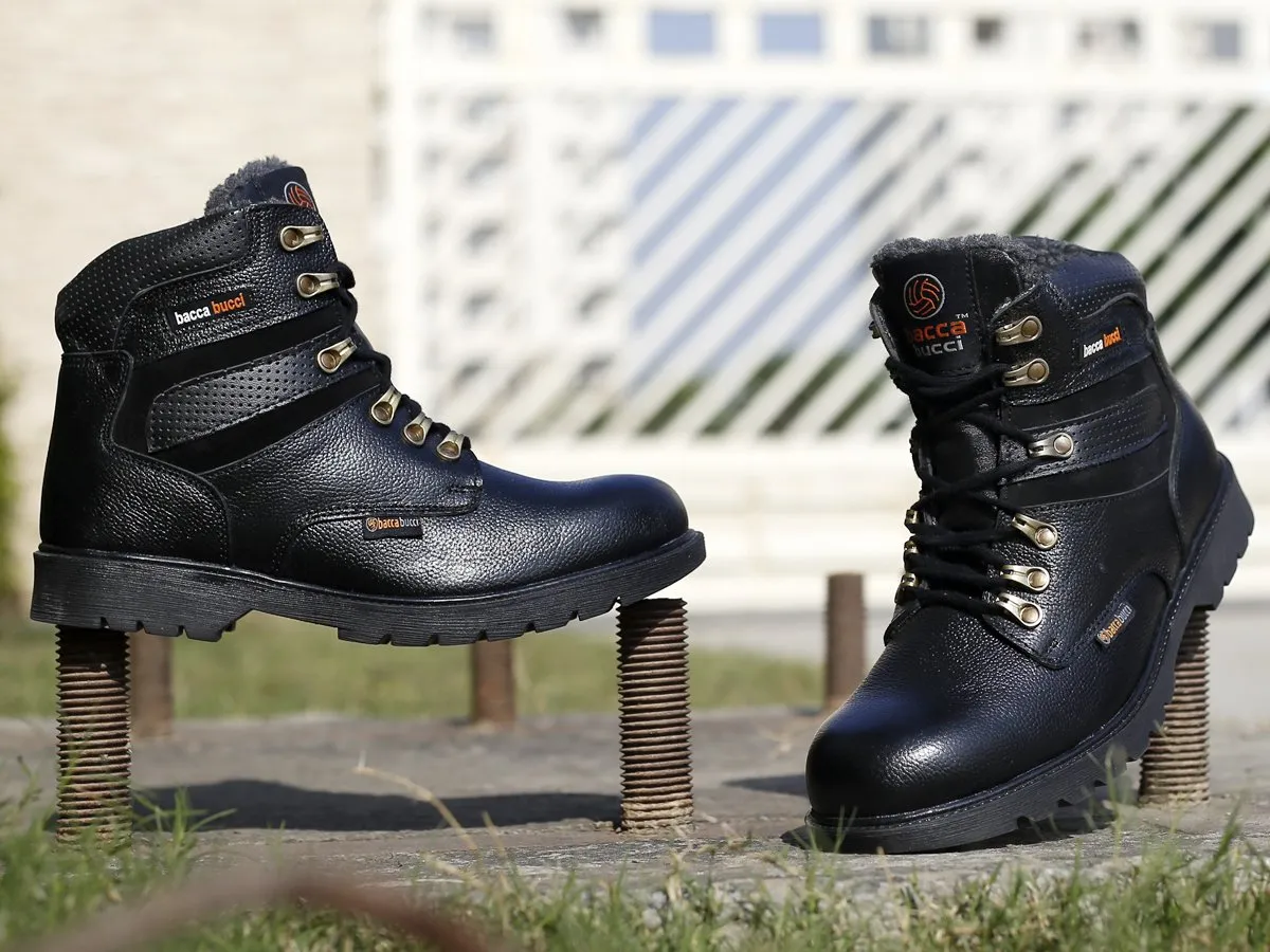 Bacca Bucci 6 Inches Steel Toe Cap Genuine Grain Leather Boots | Snow Boots with Fur Surf Mode Cyber Mode